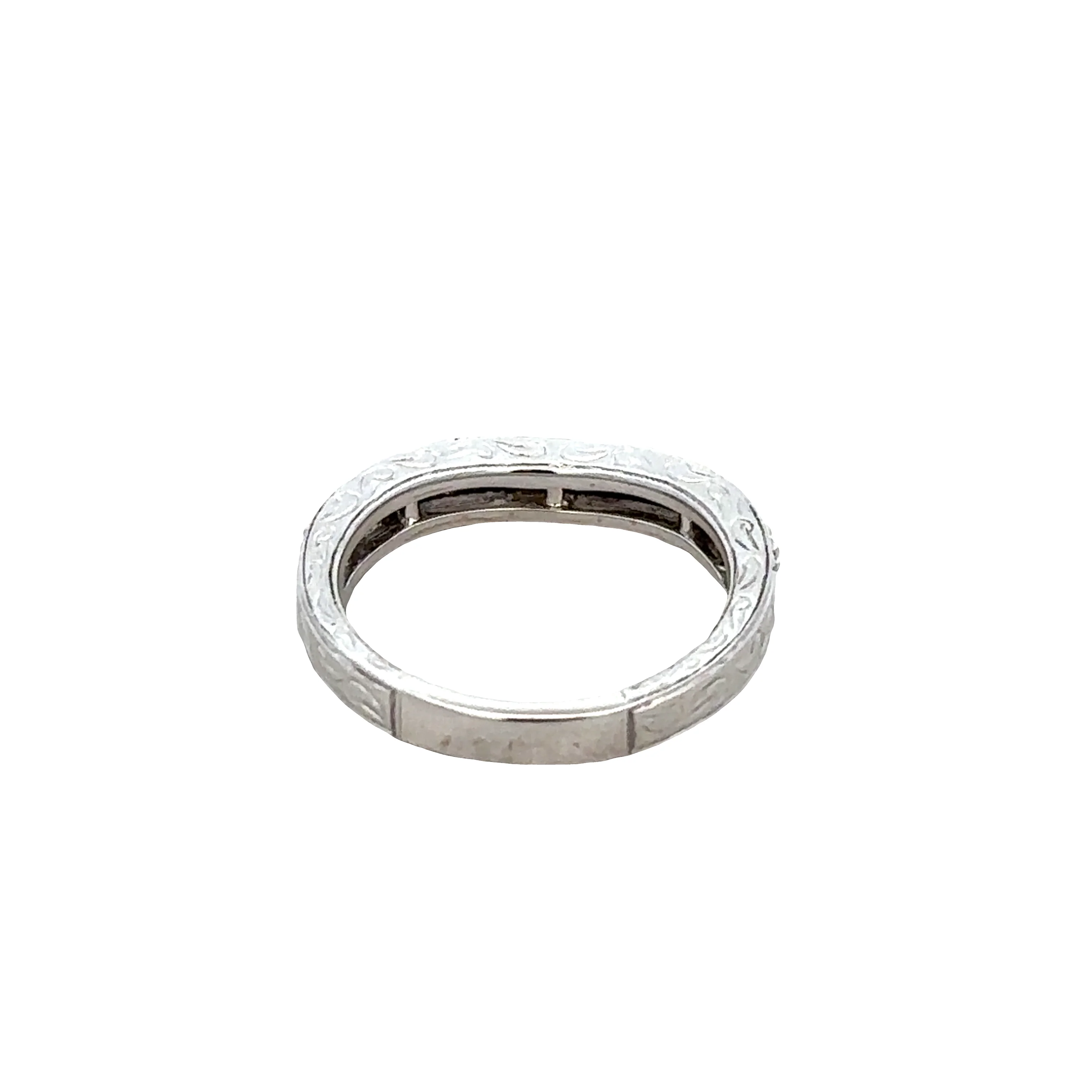 14k White Gold Diamond Contoured Wedding Band with Milgrain Detail - Image 3