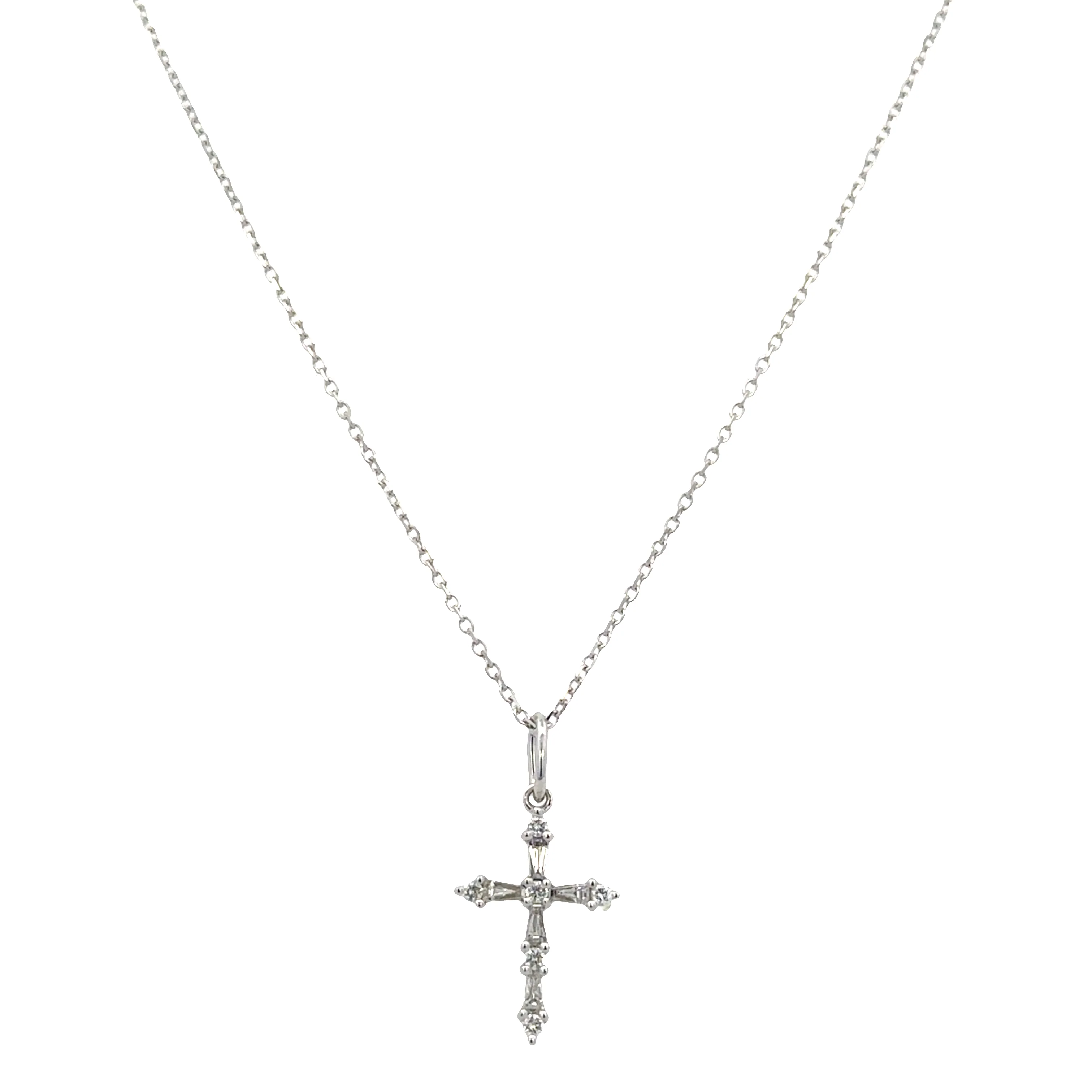 14k White Gold Diamond Cross Pendant Necklace