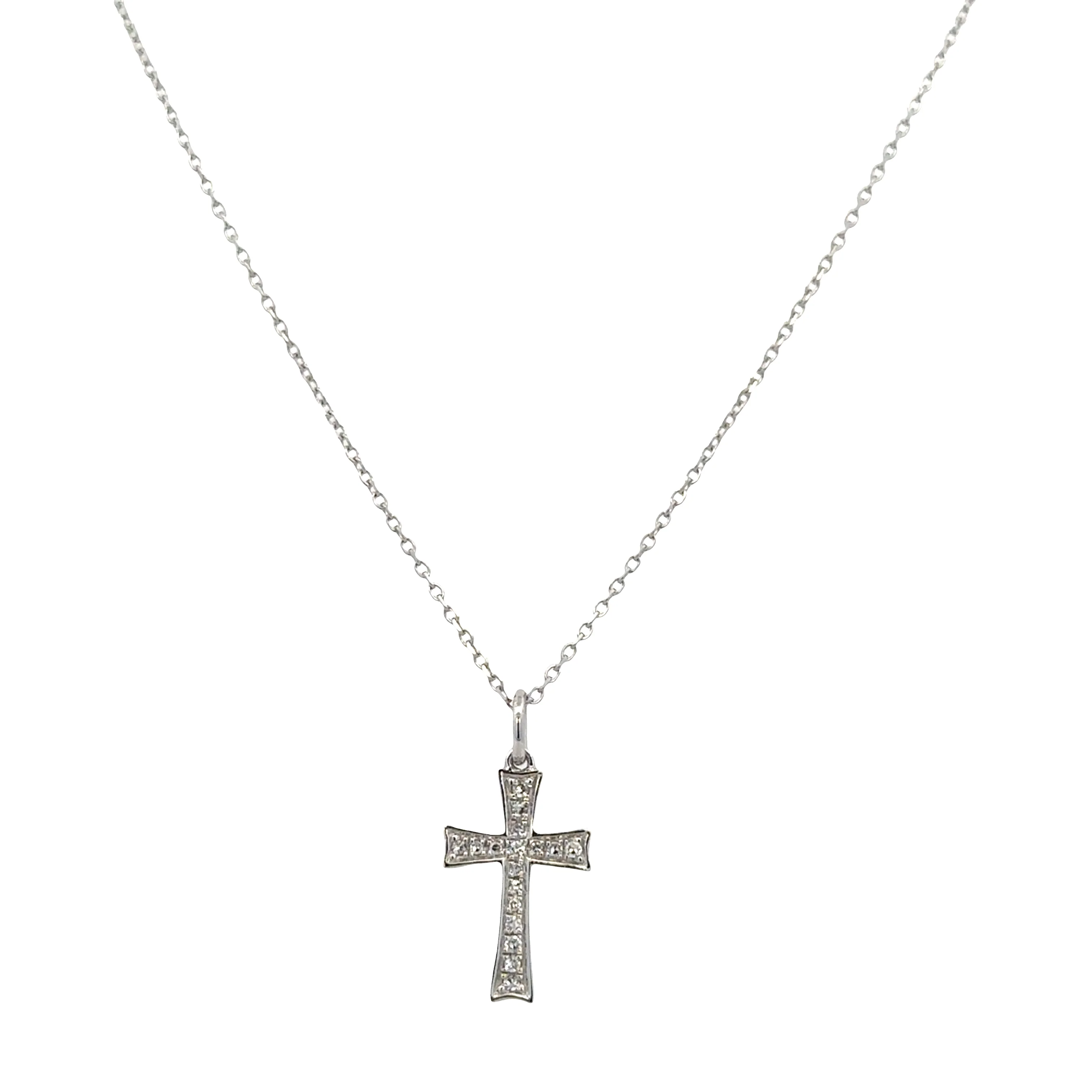 14k White Gold Diamond Cross Pendant Necklace