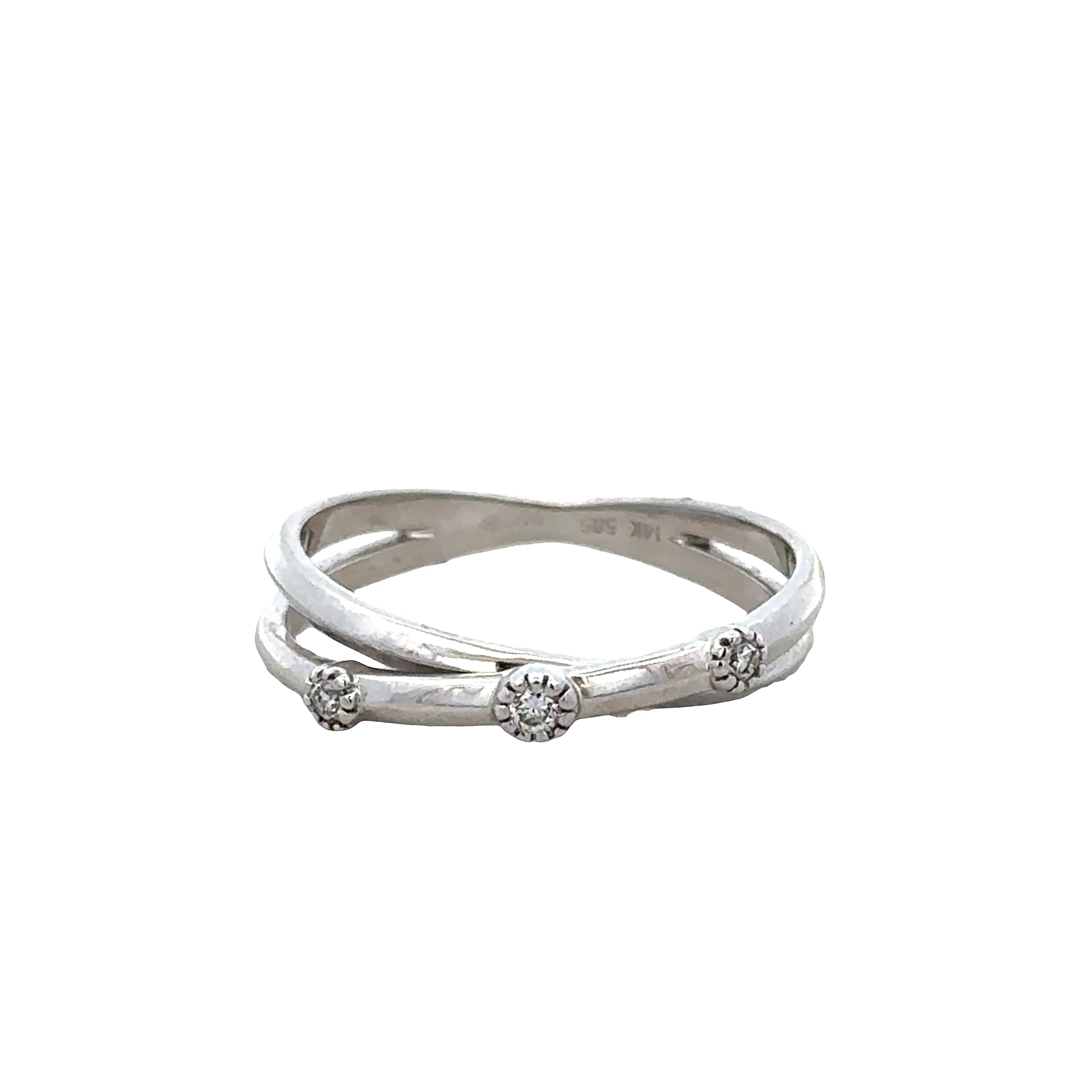 14k White Gold Diamond Crossover Band Ring – Size 7.25
