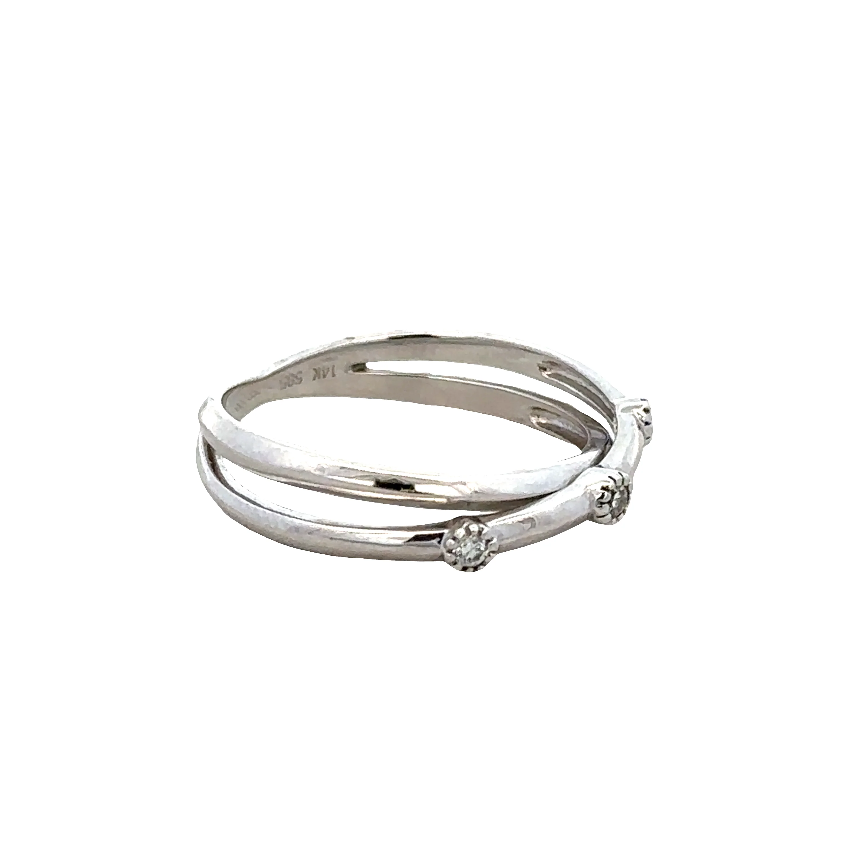 14k White Gold Diamond Crossover Band Ring – Size 7.25 - Image 2
