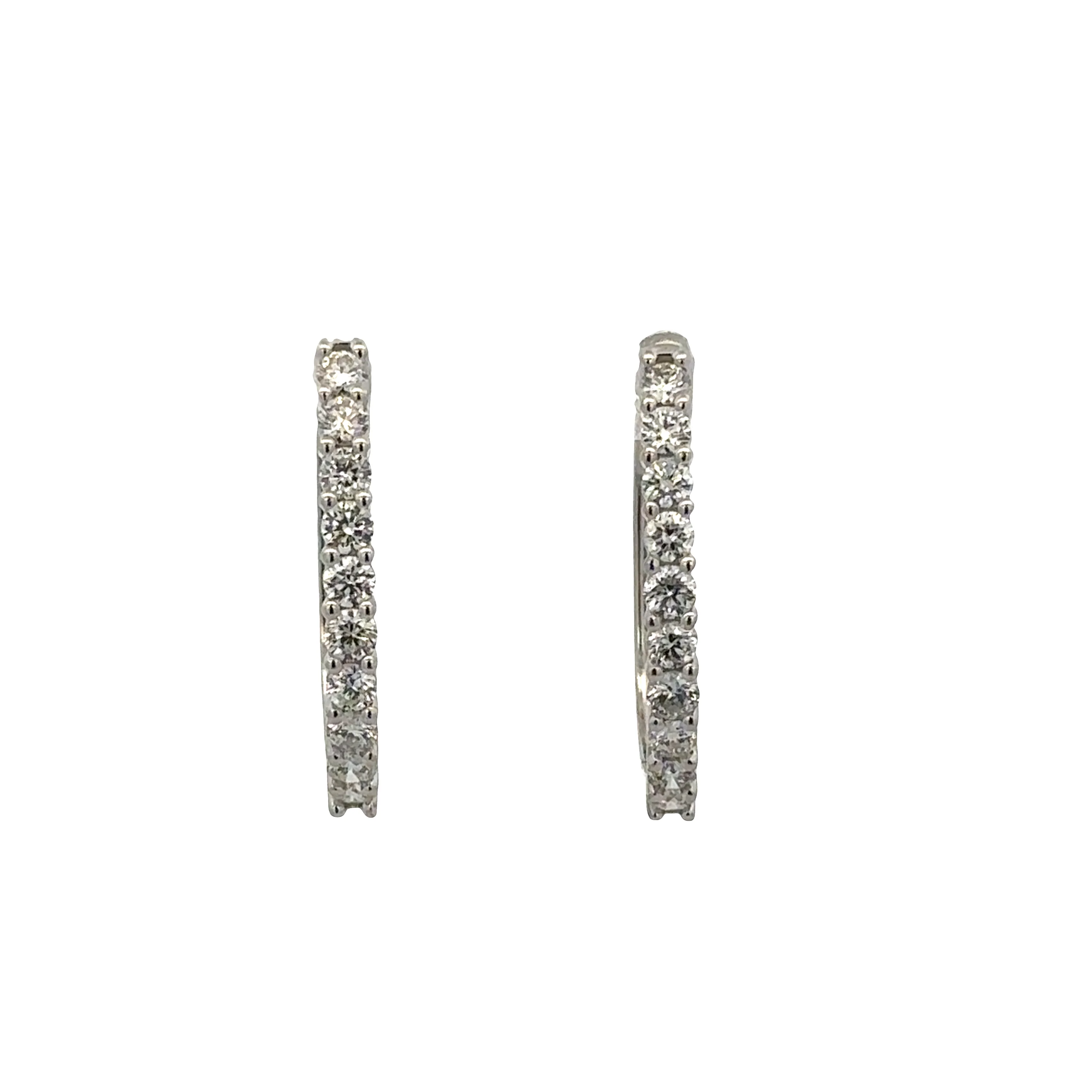 14k White Gold Diamond Elongated Hoop Earrings – 1" Tall
