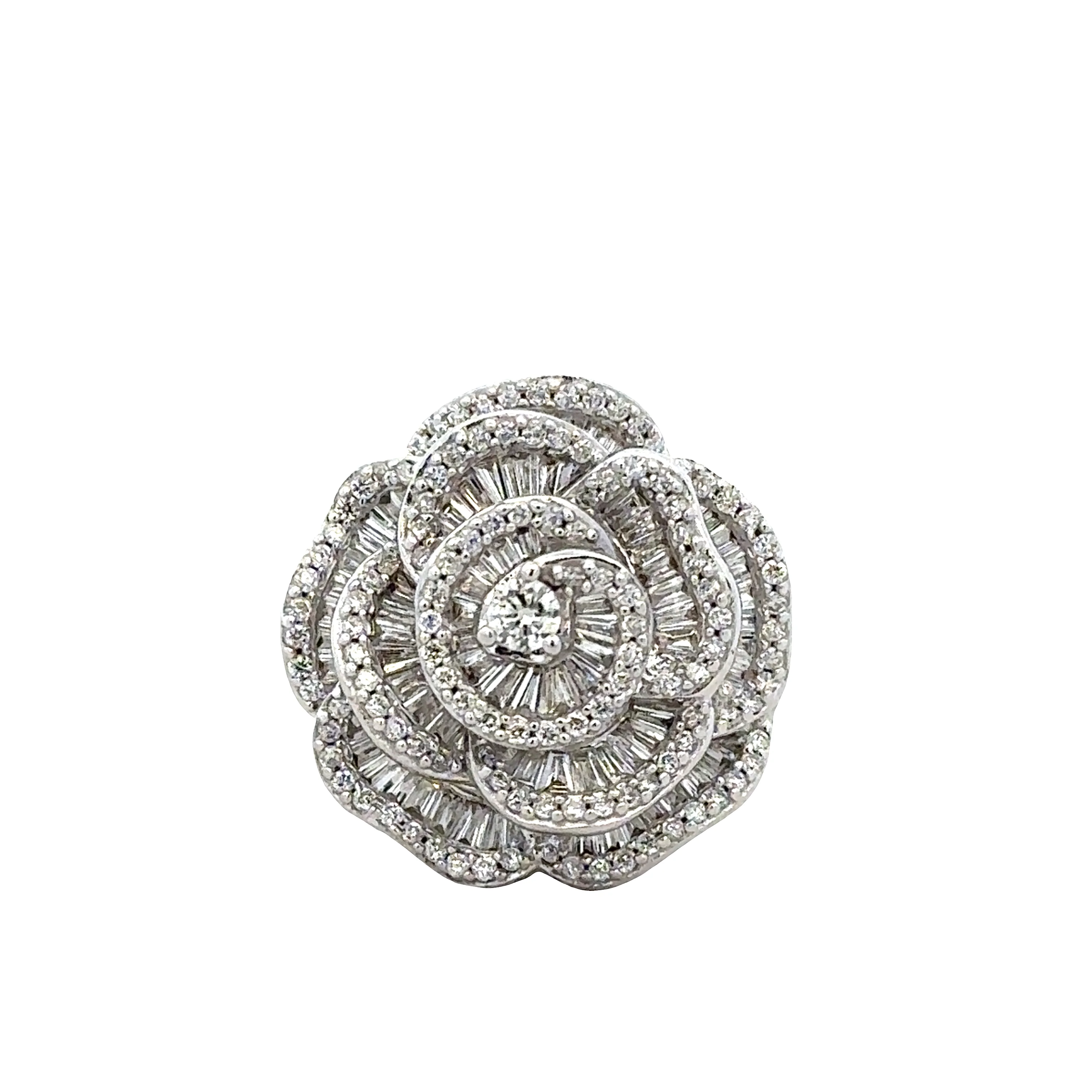 14k White Gold Diamond Floral Cocktail Ring – Size 6