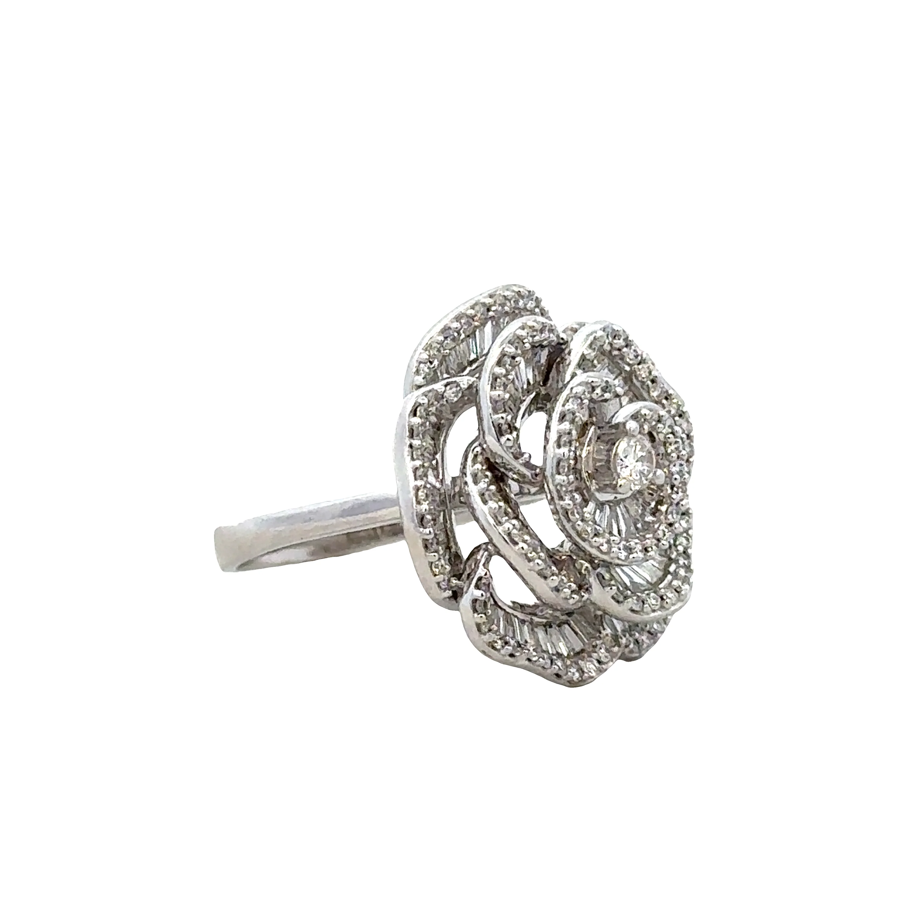 14k White Gold Diamond Floral Cocktail Ring – Size 6 - Image 2