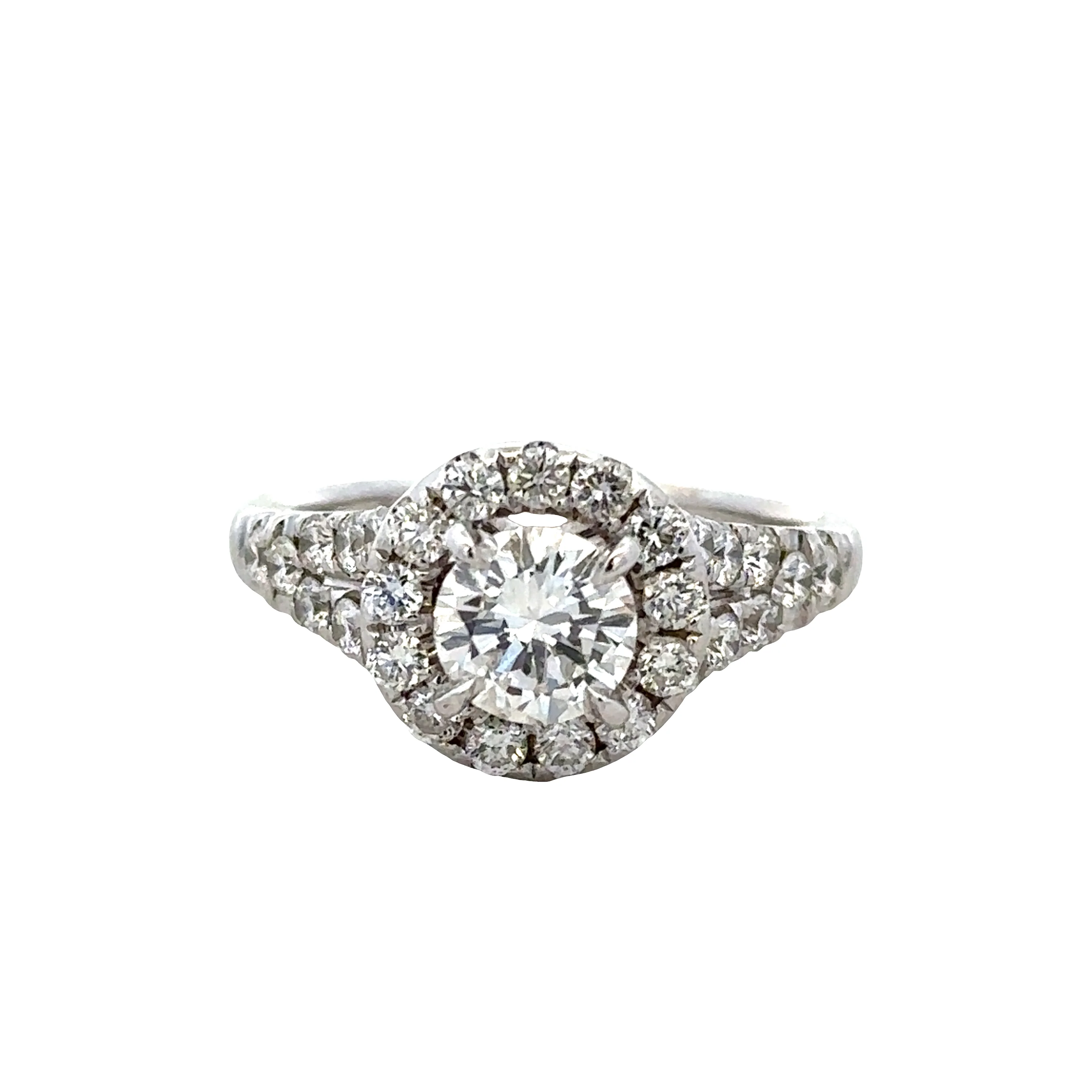 14k White Gold Diamond Halo Engagement Ring – Size 7