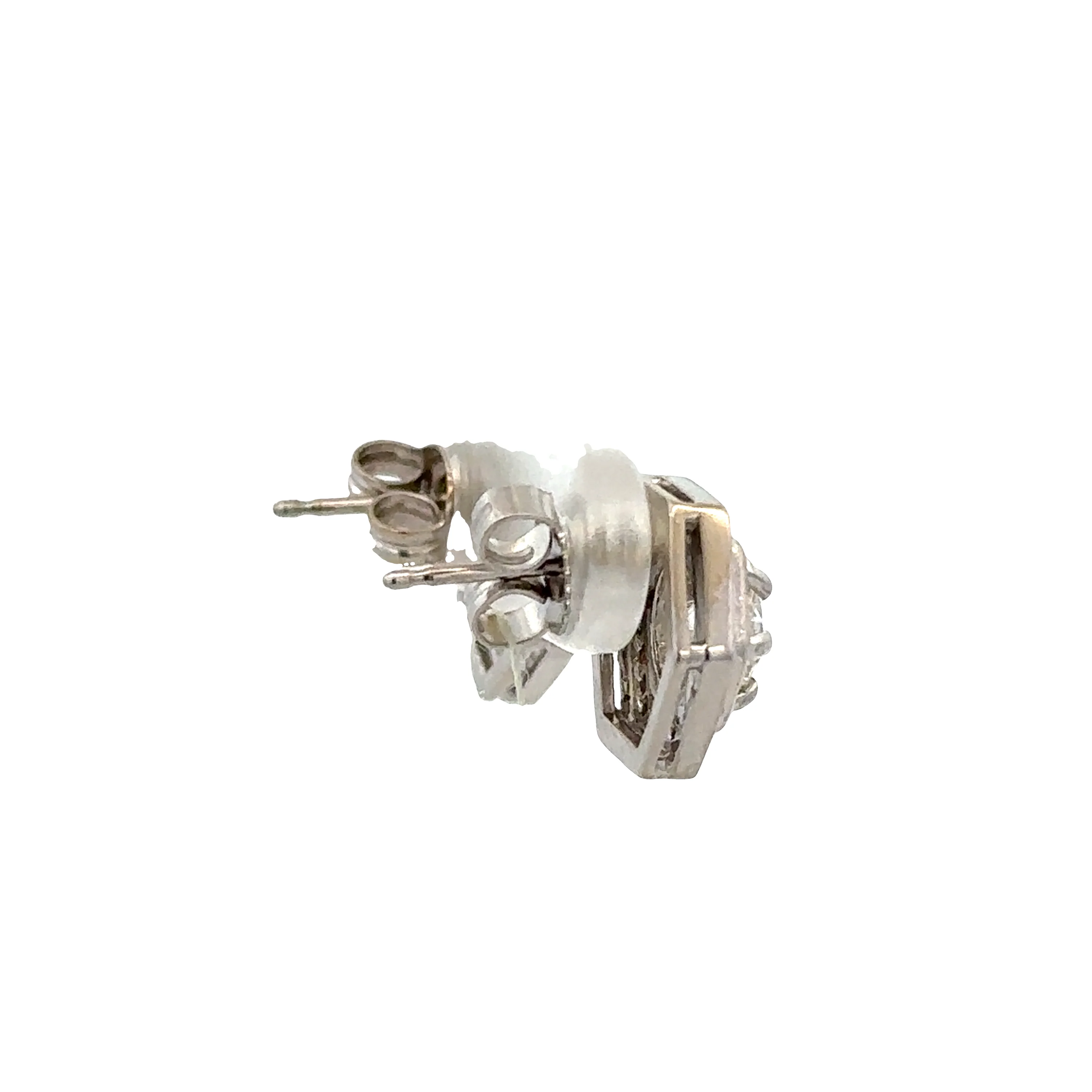 14k White Gold Diamond Hexagonal Earrings - Image 2