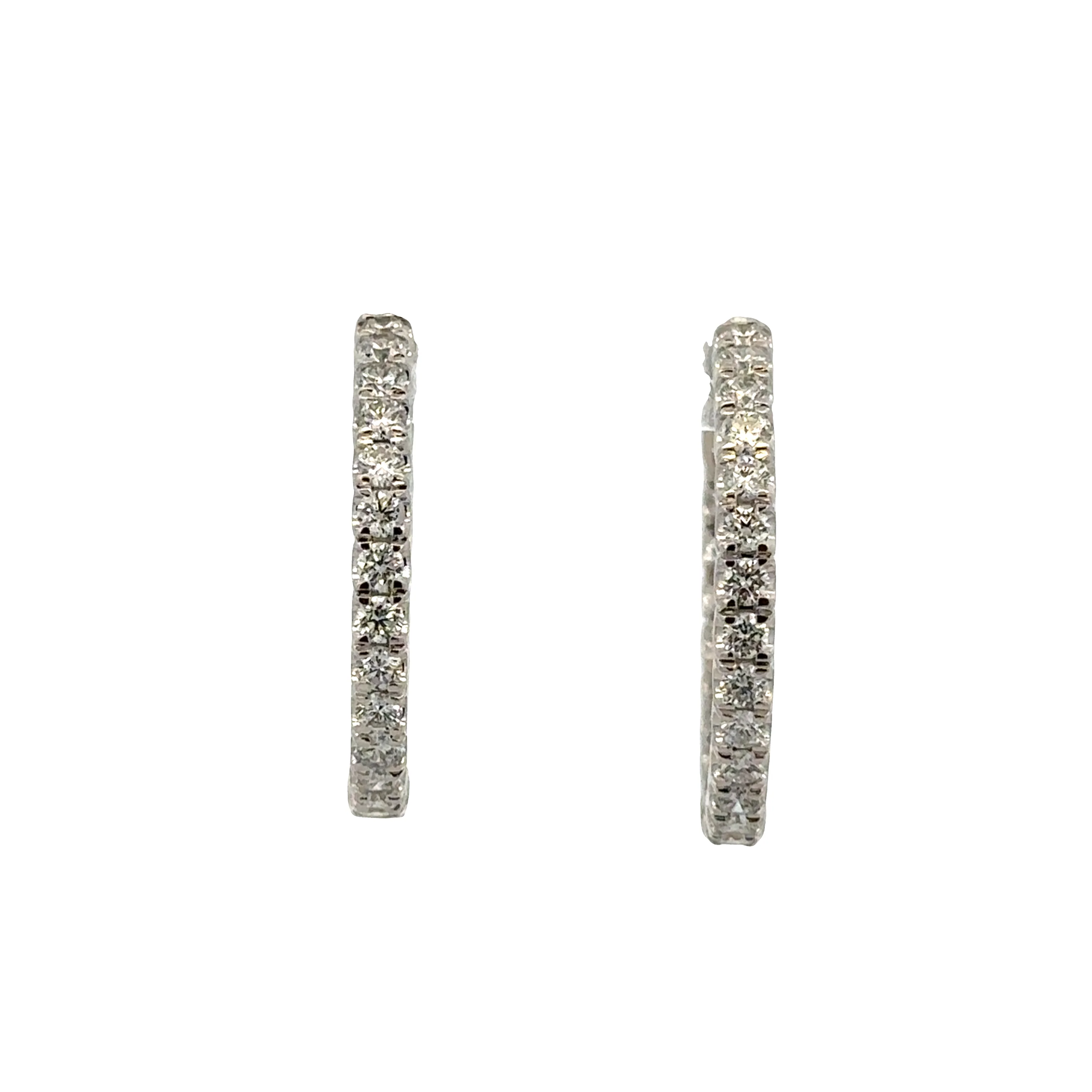 14k White Gold Diamond Hoop Earrings – 1" Tall - Image 2