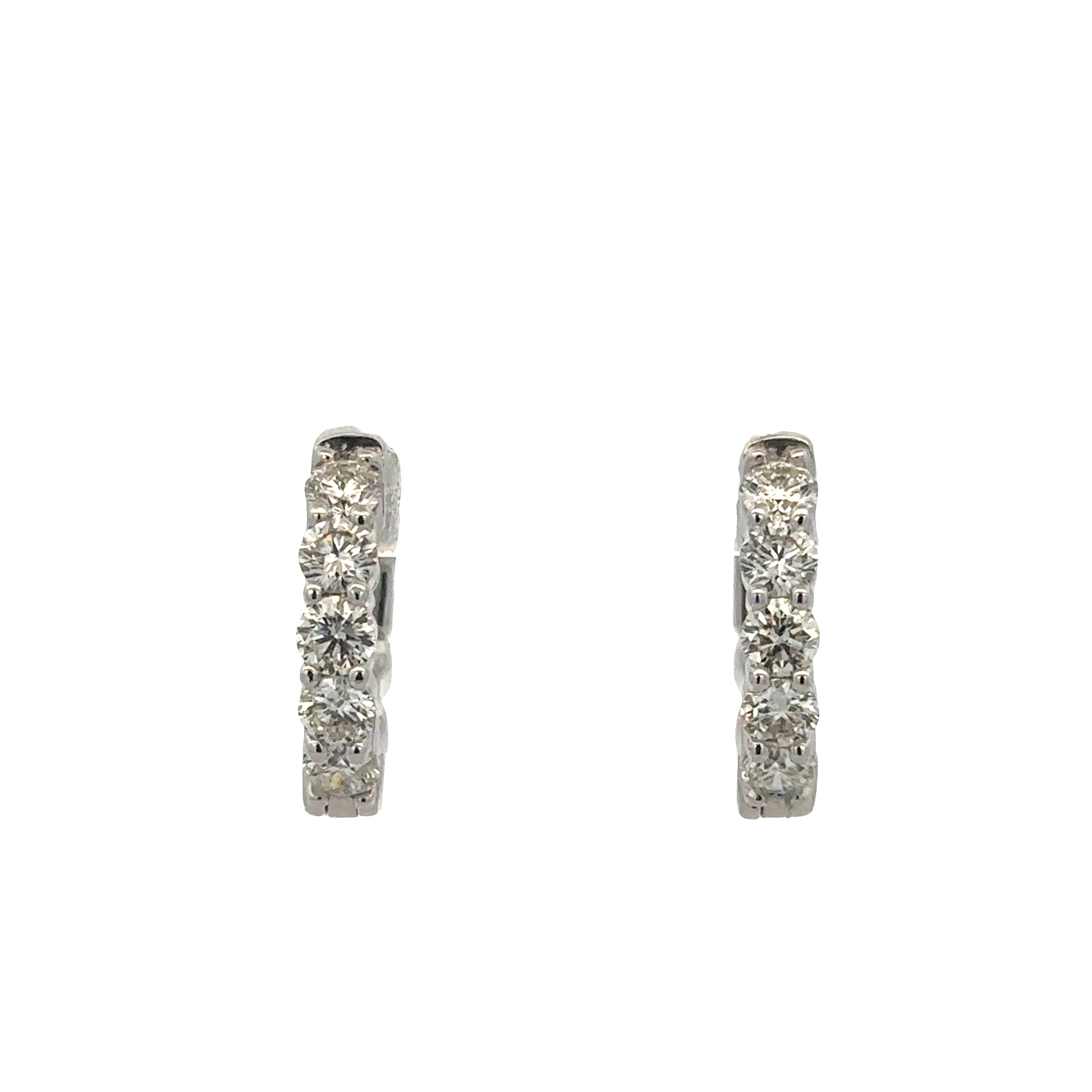 14k White Gold Diamond Huggie Earrings