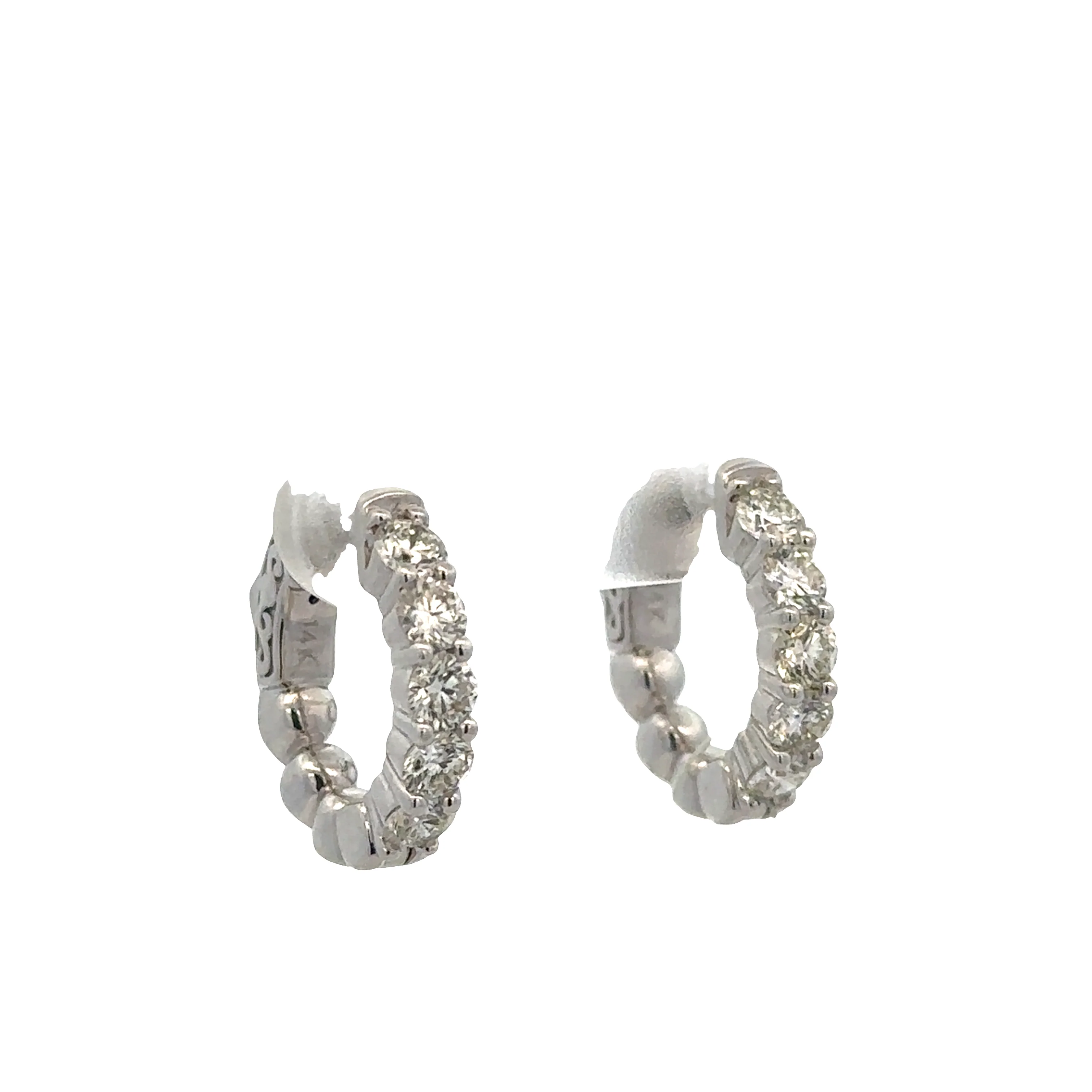 14k White Gold Diamond Huggie Earrings - Image 2