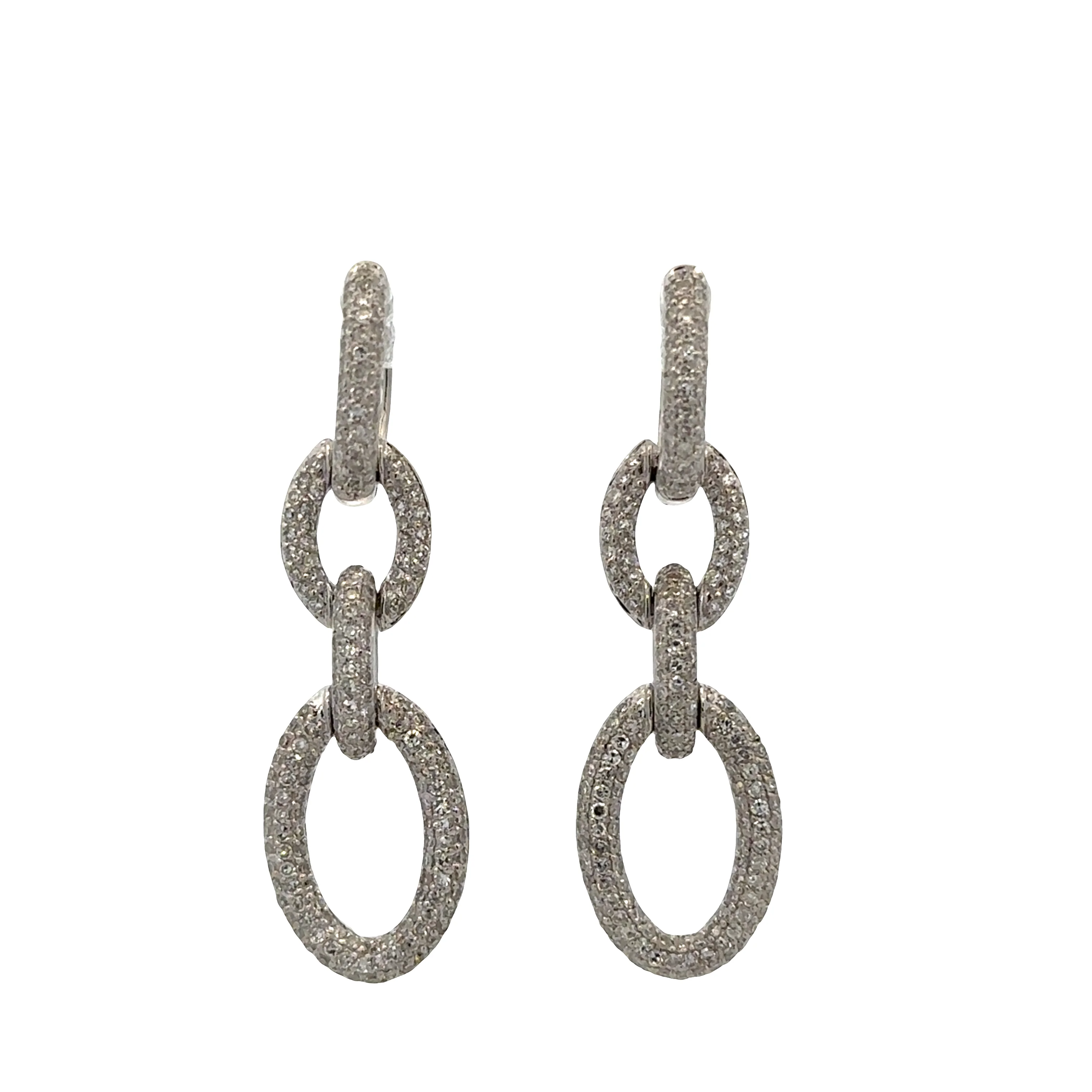 14k White Gold Diamond Interlocking Oval Drop Earrings – 1 1/2" Tall