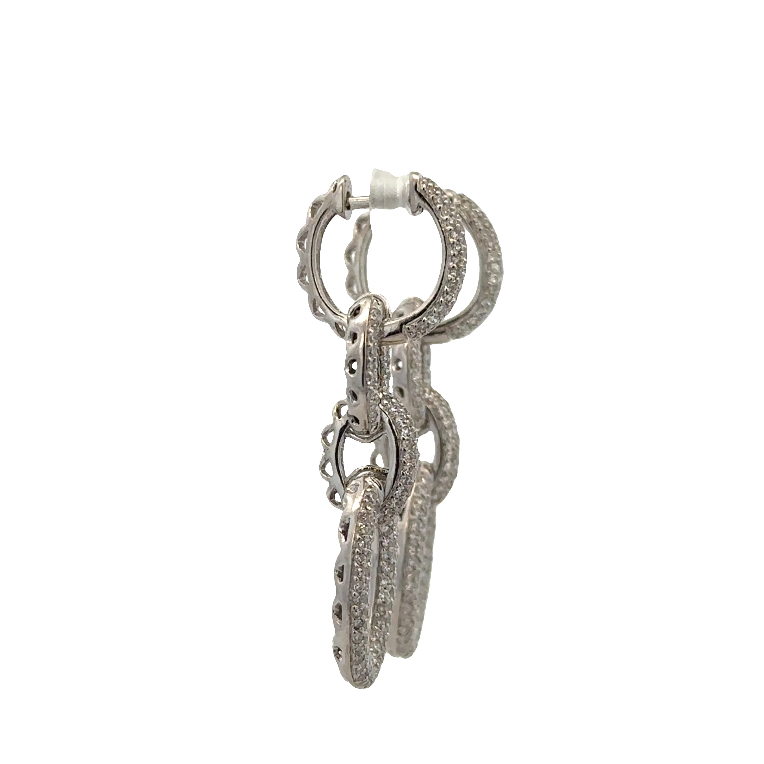 14k White Gold Diamond Interlocking Oval Drop Earrings – 1 1/2" Tall - Image 2