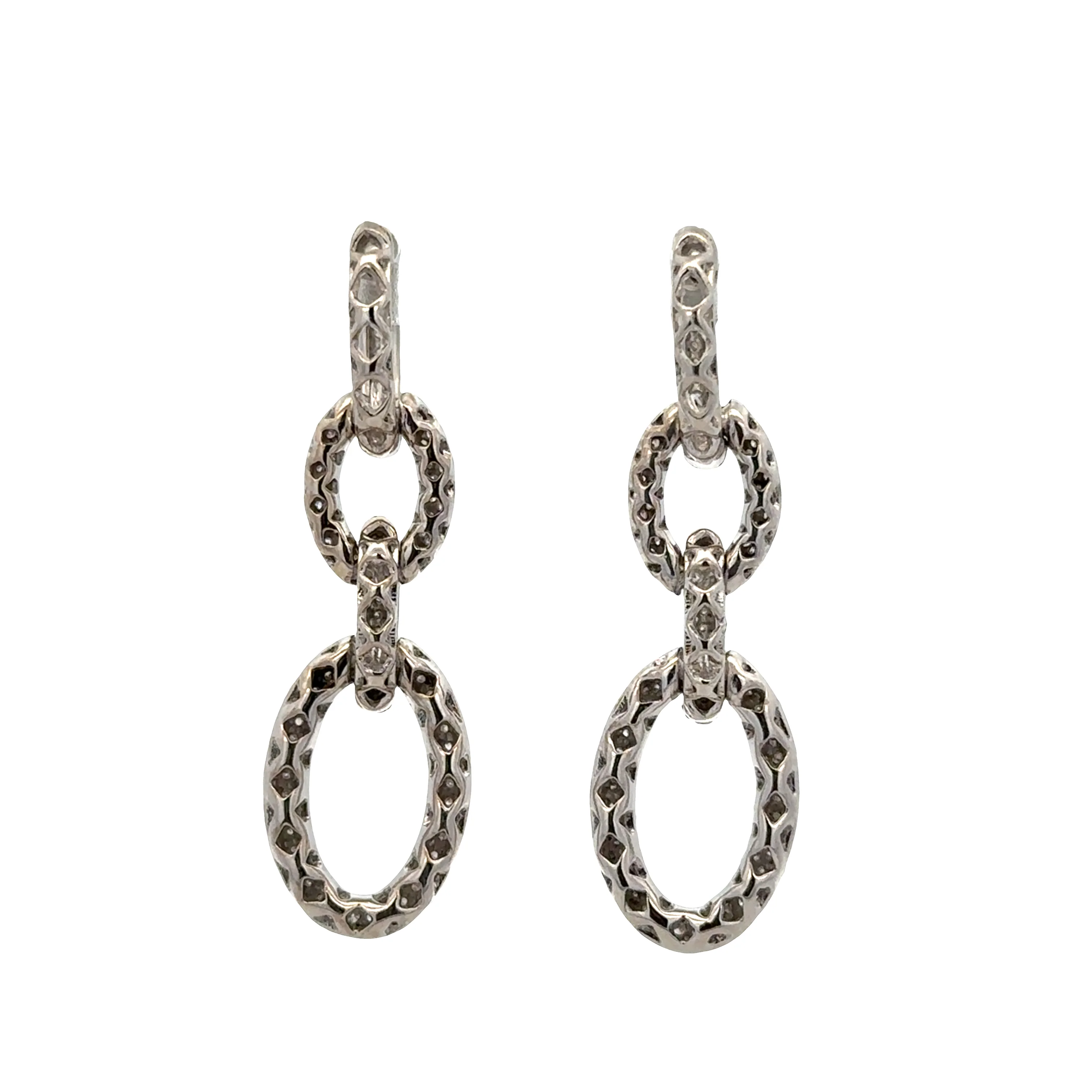 14k White Gold Diamond Interlocking Oval Drop Earrings – 1 1/2" Tall - Image 3