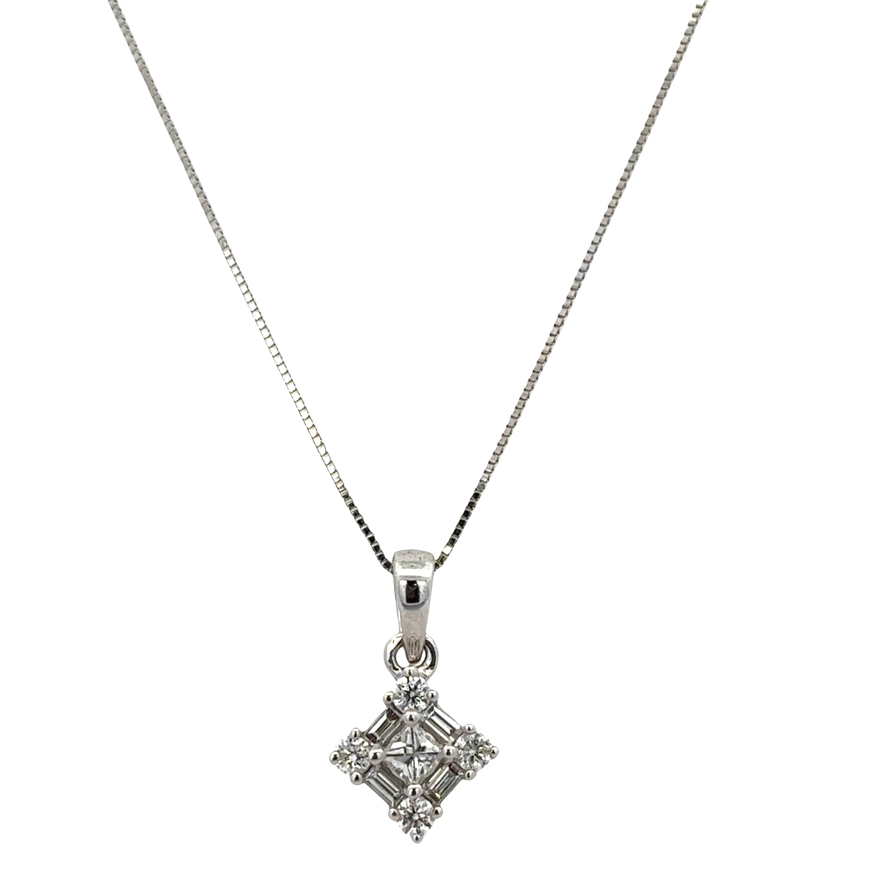 14k White Gold Diamond Kite Pendant Necklace – 18"