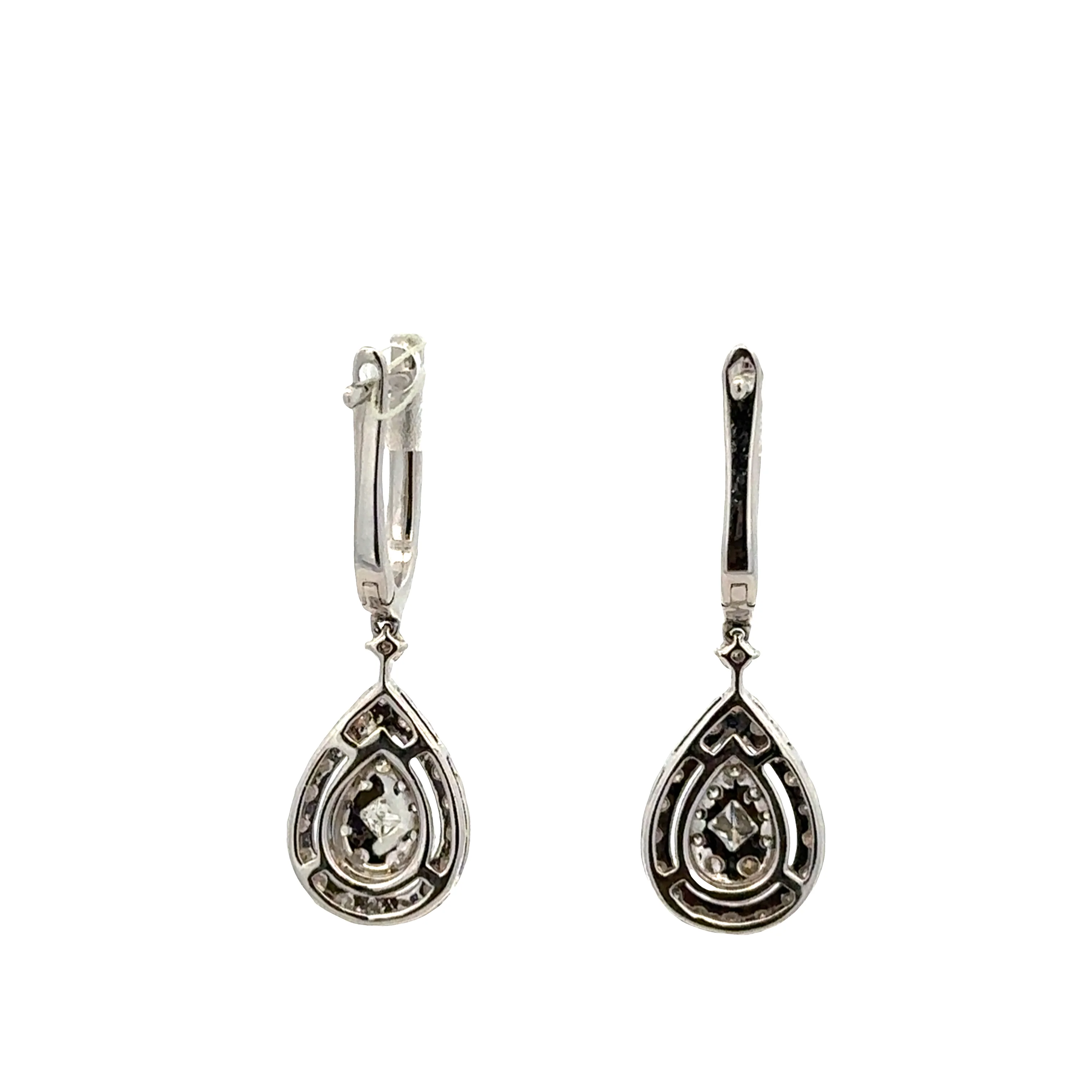 14k White Gold Diamond Teardrop Dangle Earrings – 1 1/8" Tall - Image 2