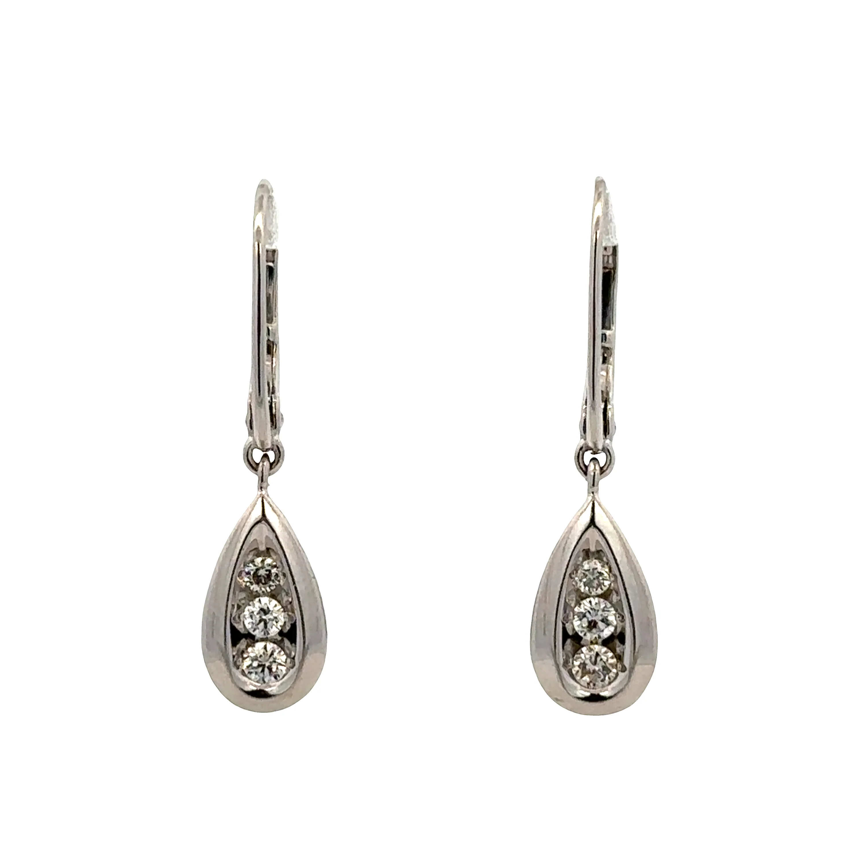 14k White Gold Diamond Teardrop Dangle Earrings – 1" Tall