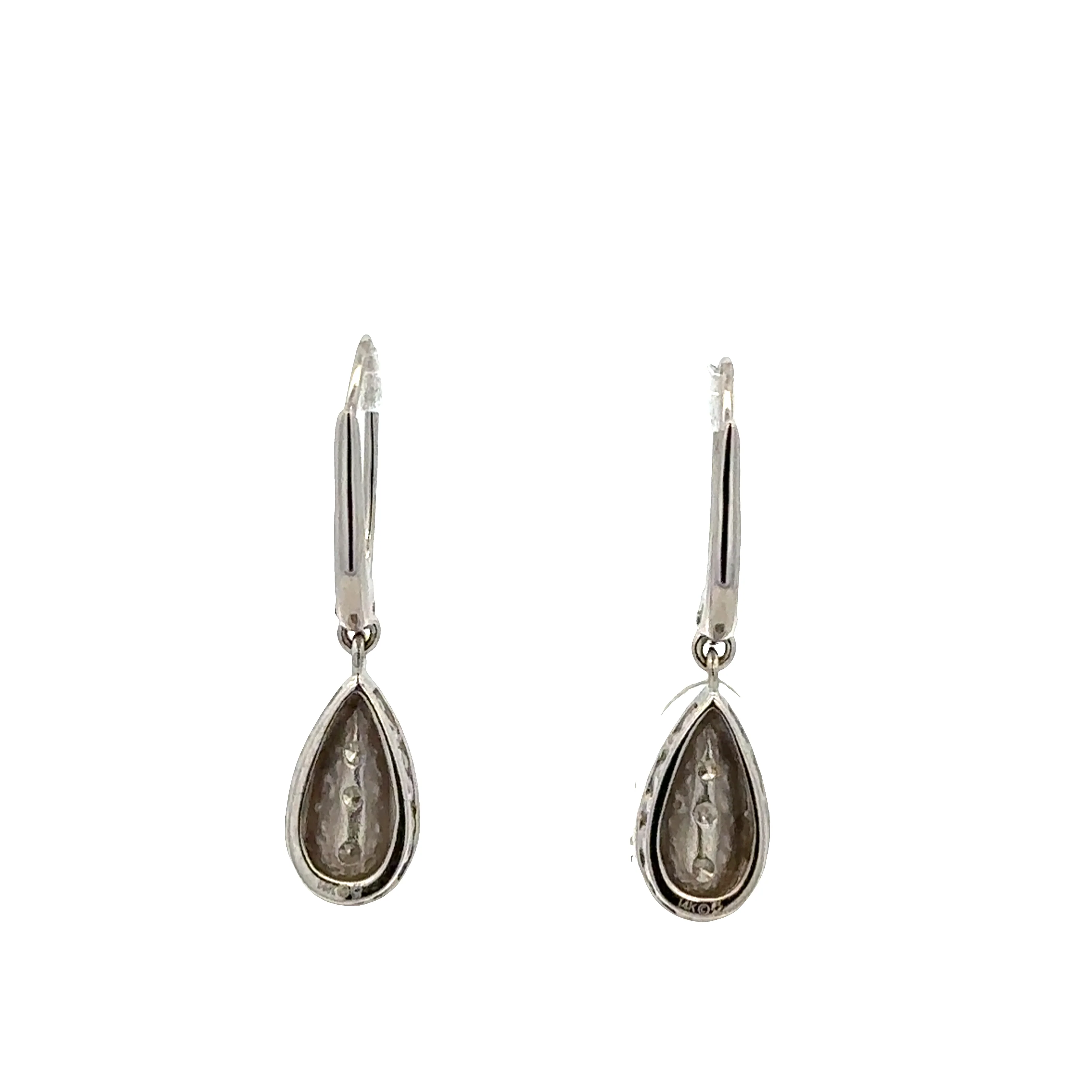14k White Gold Diamond Teardrop Dangle Earrings – 1" Tall - Image 2