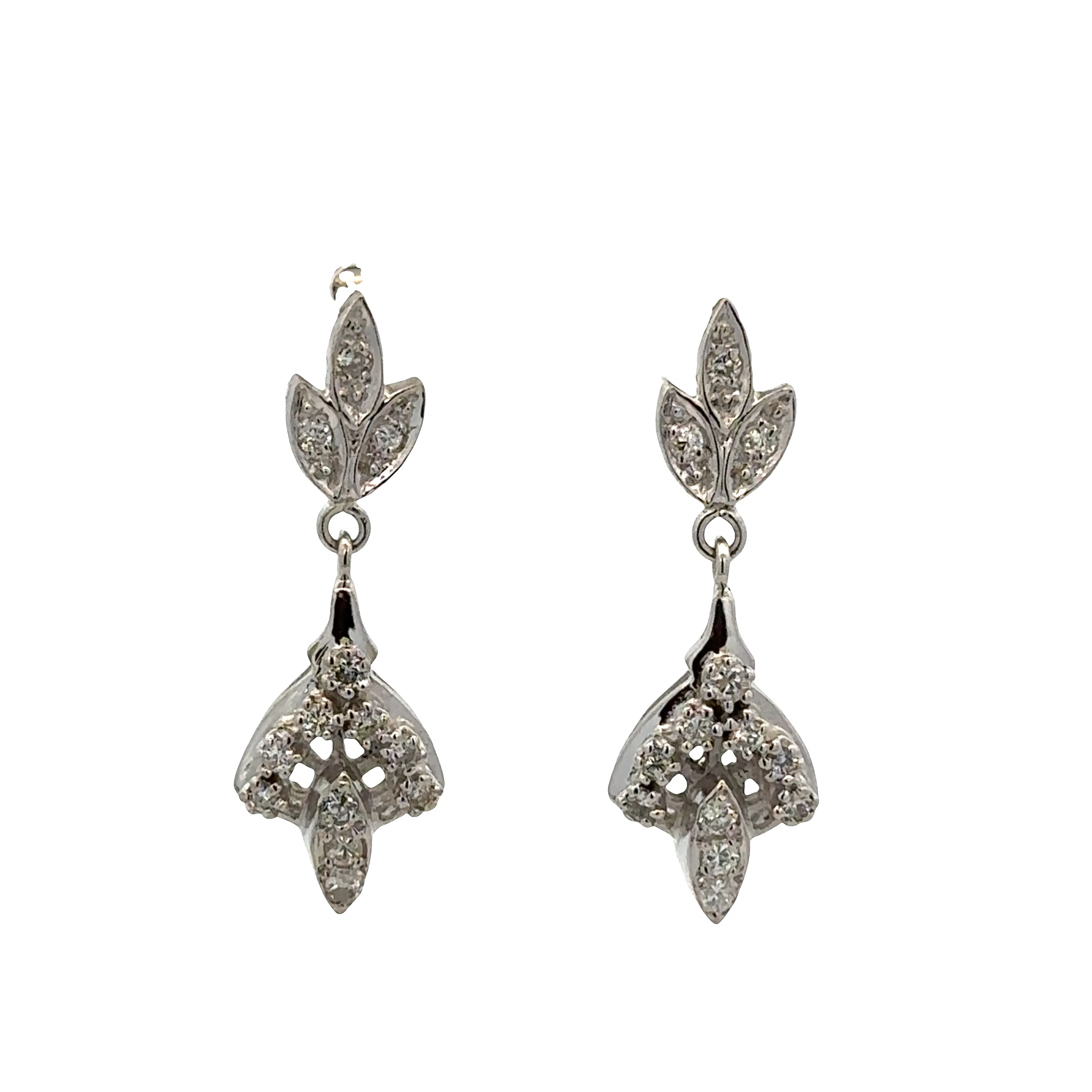 14k White Gold Diamond Vintage-Inspired Dangle Earrings – 1 1/8" Tall