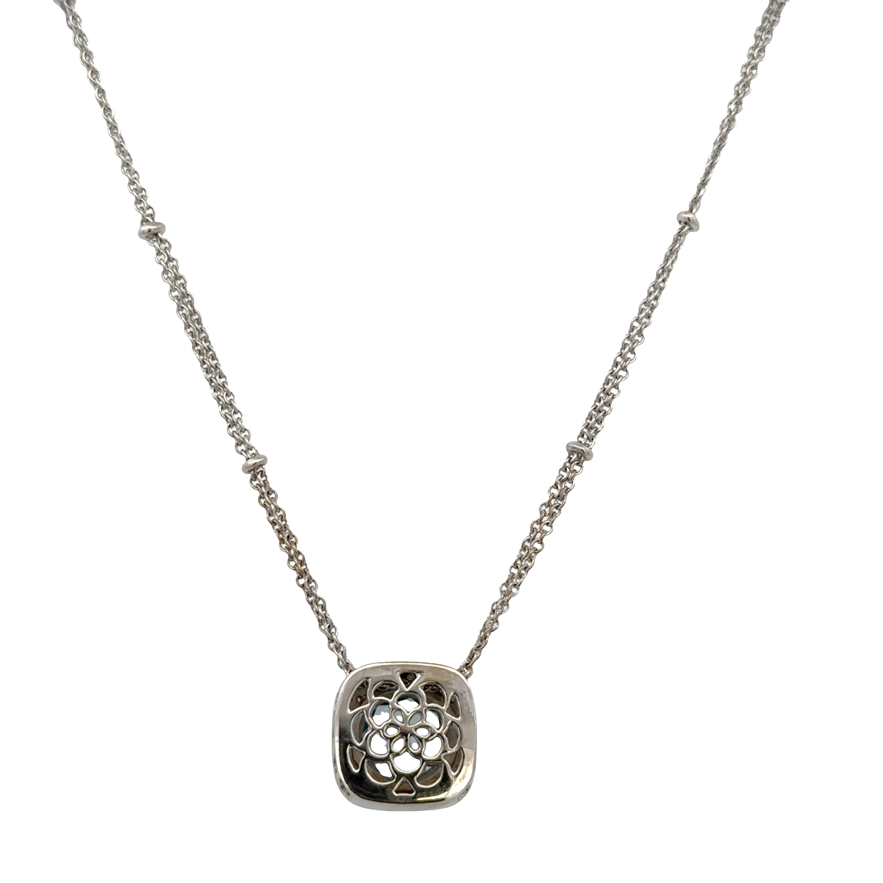 14k White Gold Double Strand Blue Topaz & Diamond Necklace – 16" - Image 3