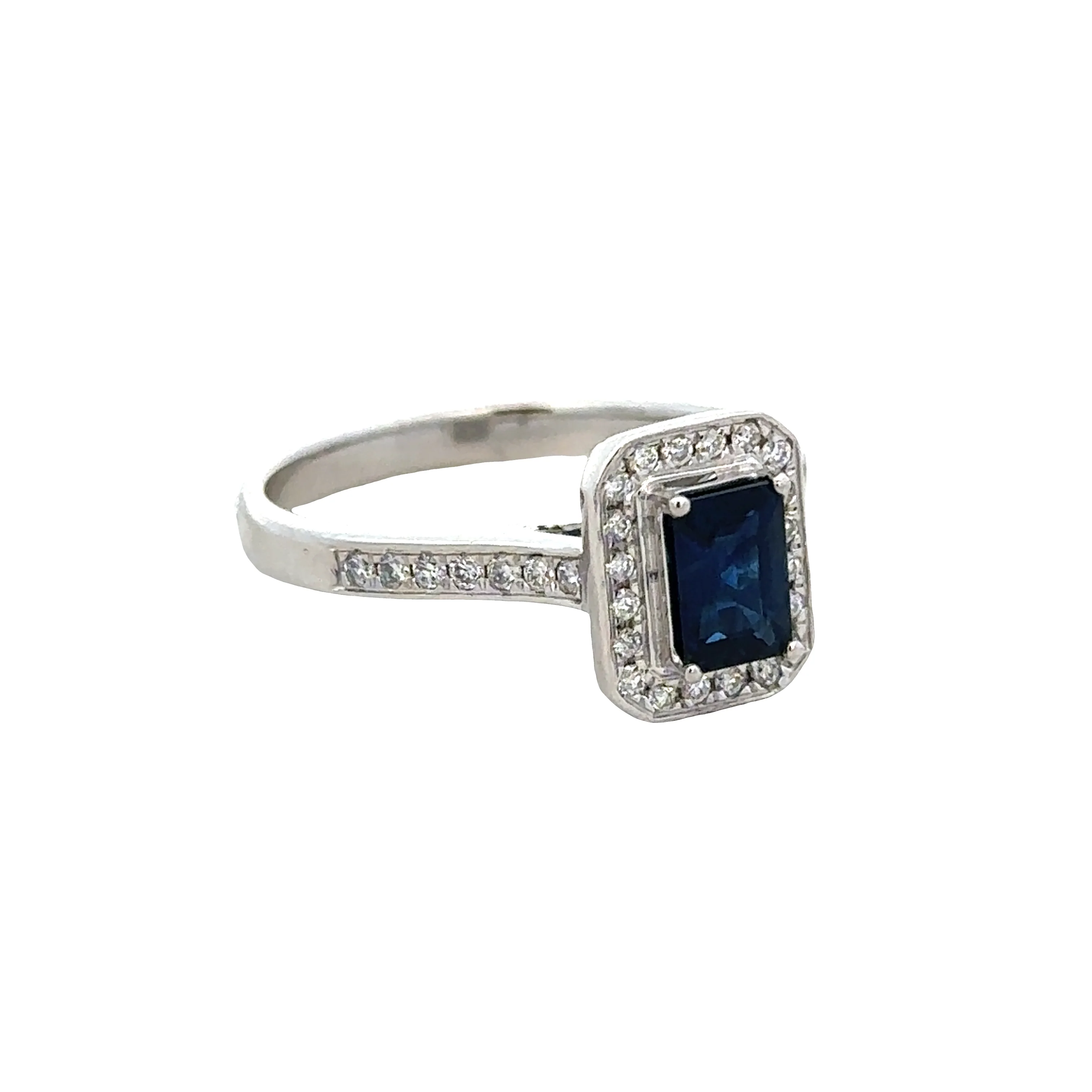14k White Gold Emerald Cut Sapphire & Diamond Geometric Ring – Size 7 - Image 2