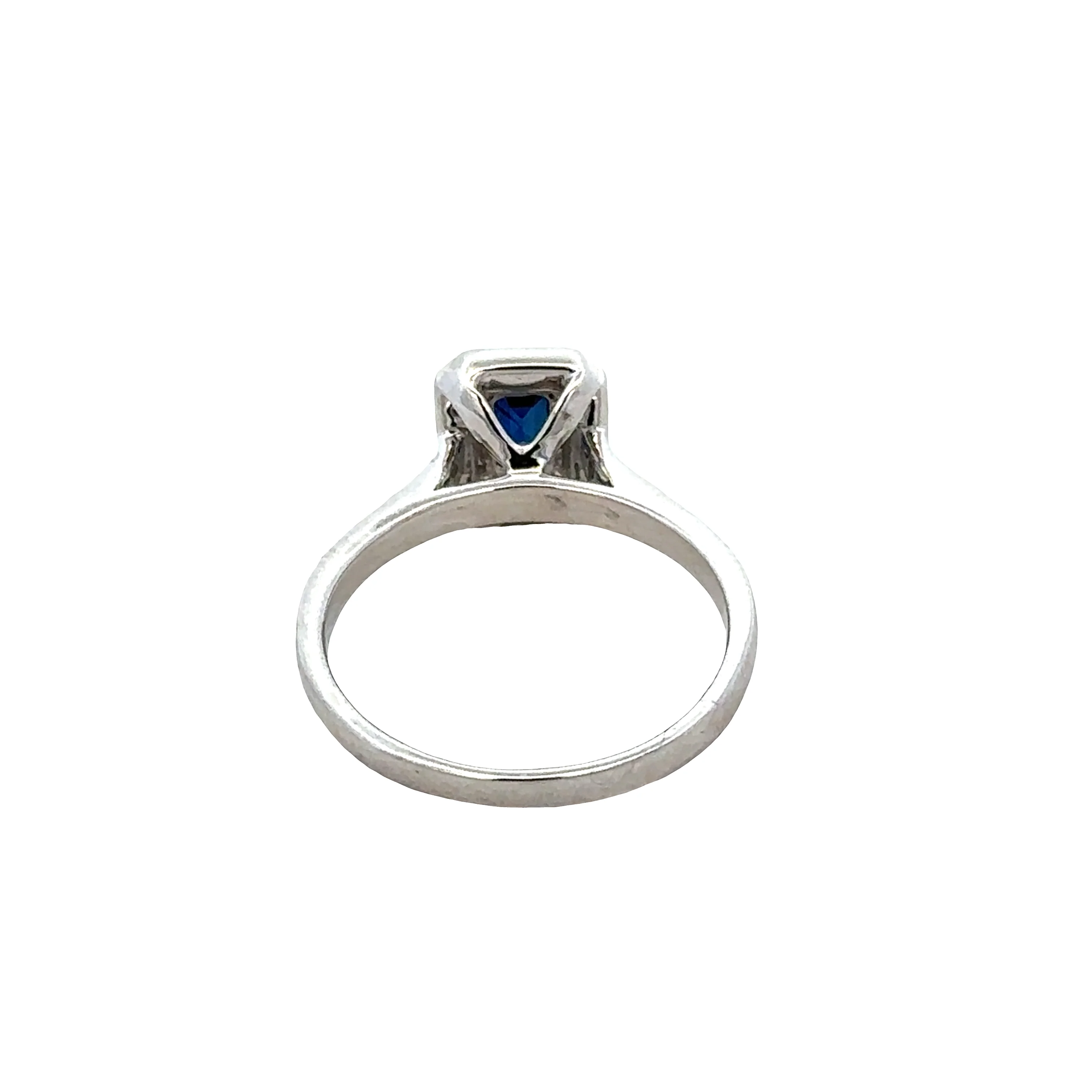 14k White Gold Emerald Cut Sapphire & Diamond Geometric Ring – Size 7 - Image 3