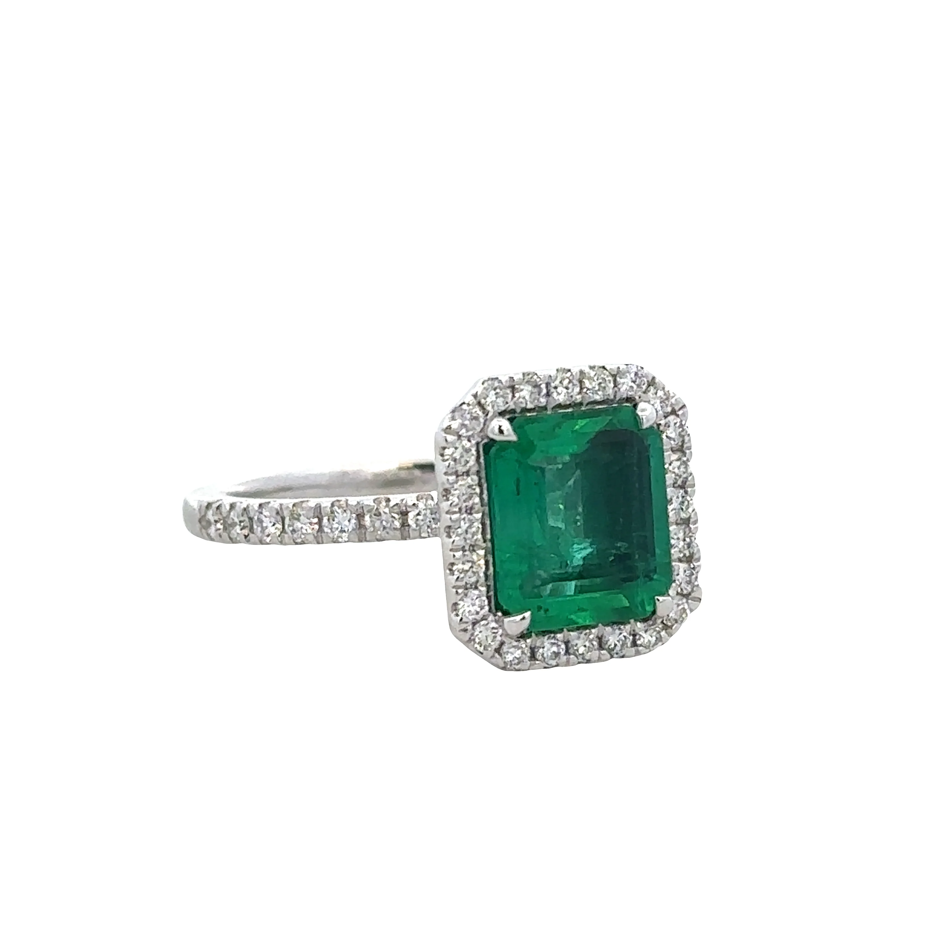 14k White Gold Emerald & Diamond Halo Ring – Size 7.5 - Image 2