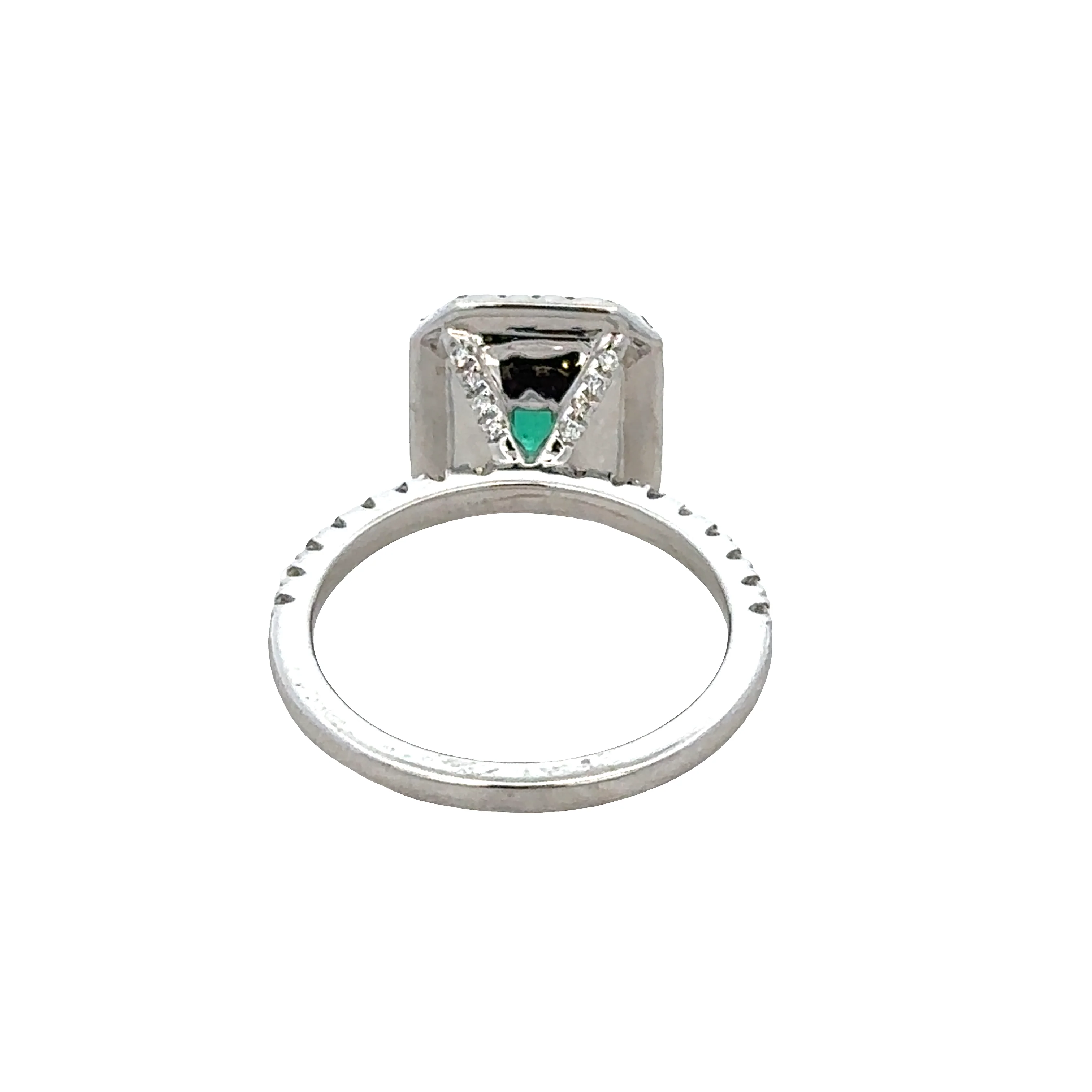 14k White Gold Emerald & Diamond Halo Ring – Size 7.5 - Image 3