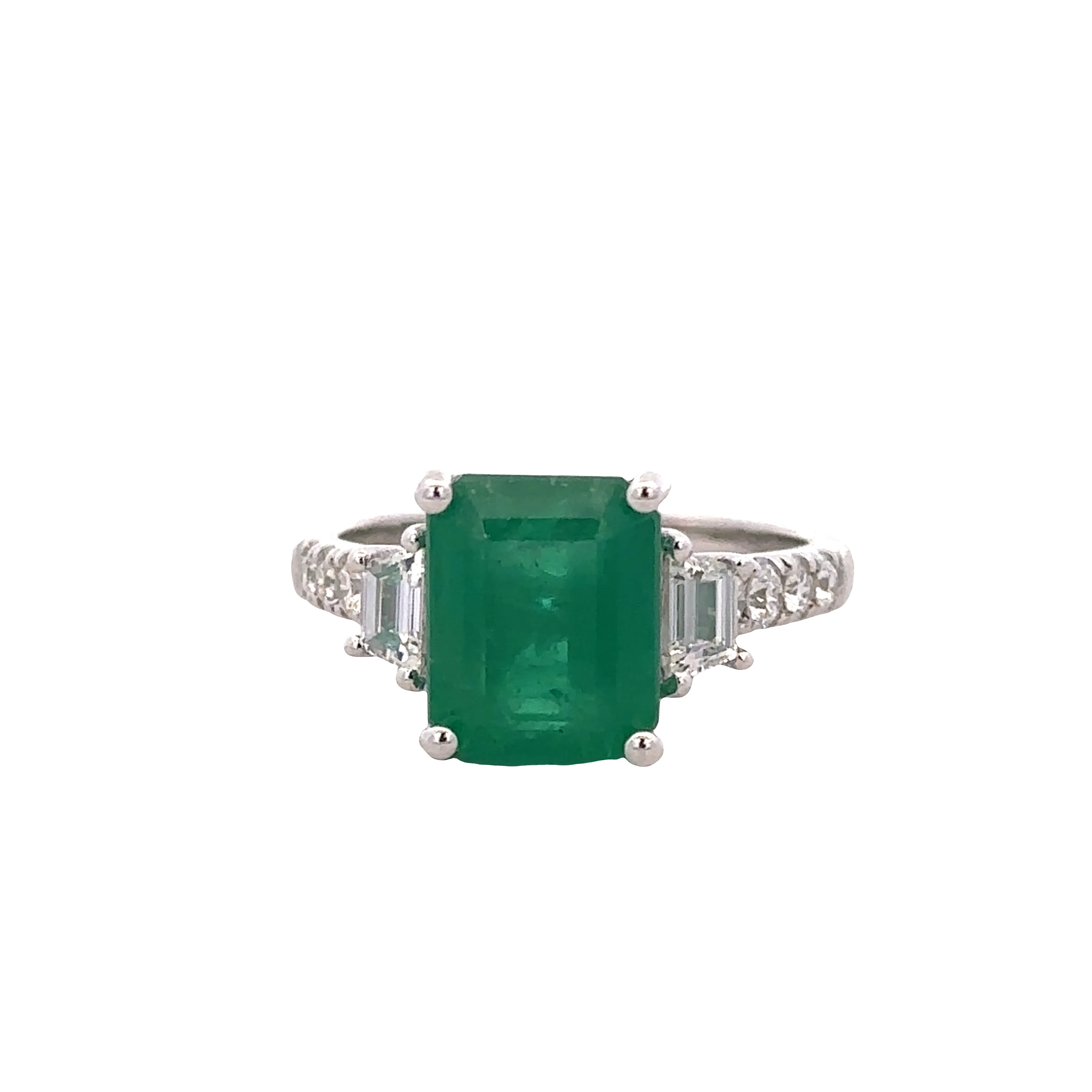 14k White Gold Emerald & Diamond Ring – Size 7