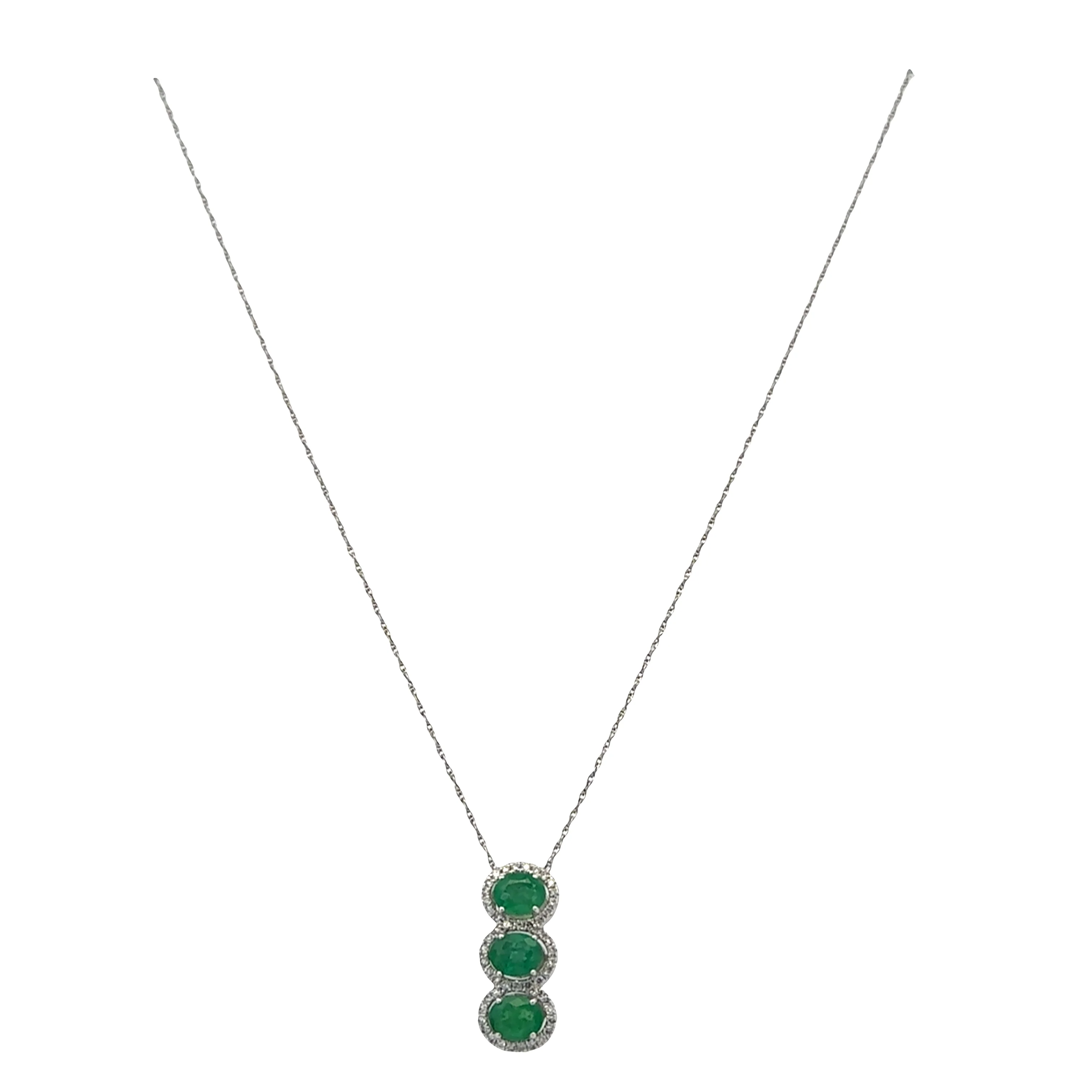 14k White Gold Emerald & Diamond Triple Halo Pendant - Image 2