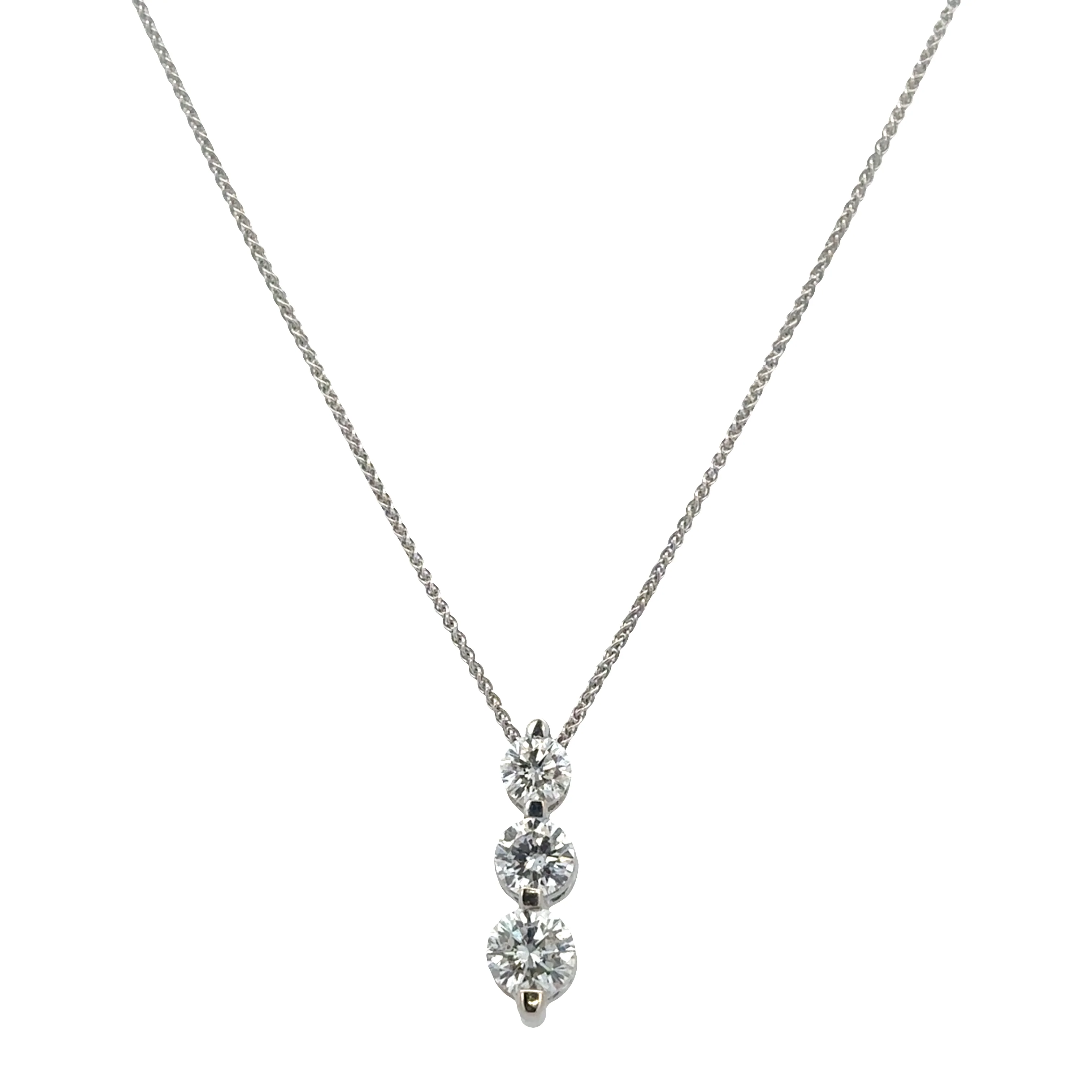 14k White Gold Graduated Diamond Pendant Necklace