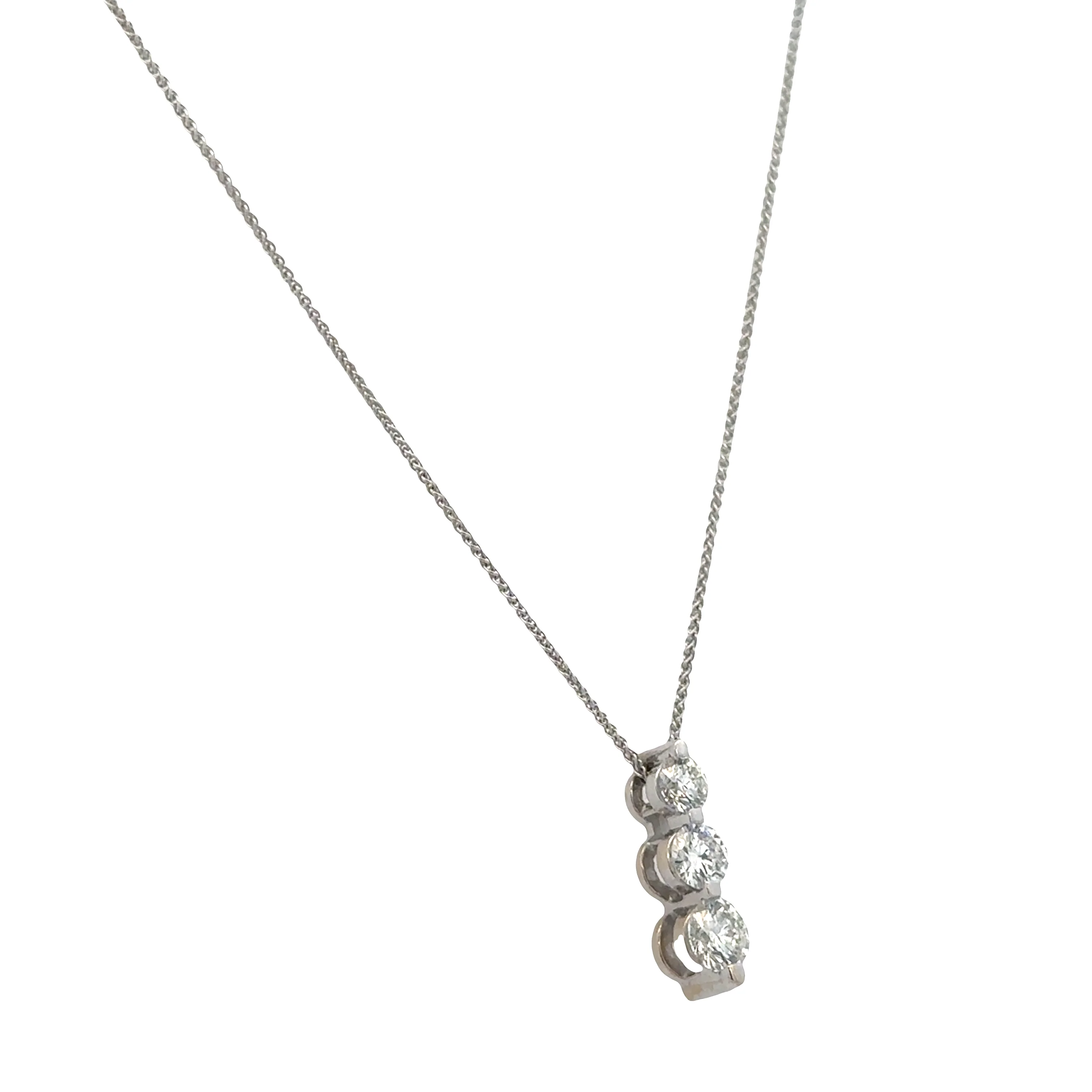 14k White Gold Graduated Diamond Pendant Necklace - Image 2