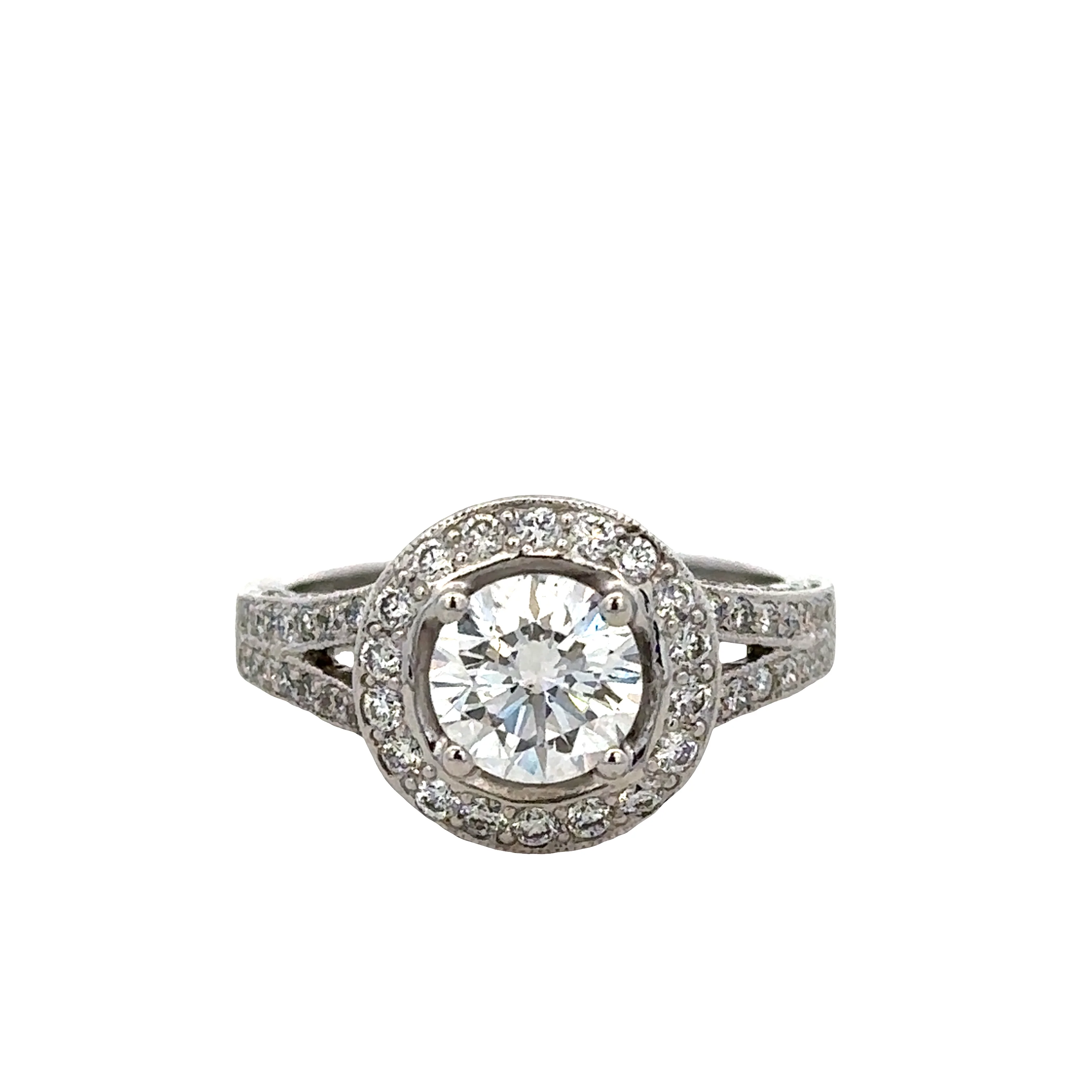 14k White Gold Halo Diamond Engagement Ring – Size 5.5