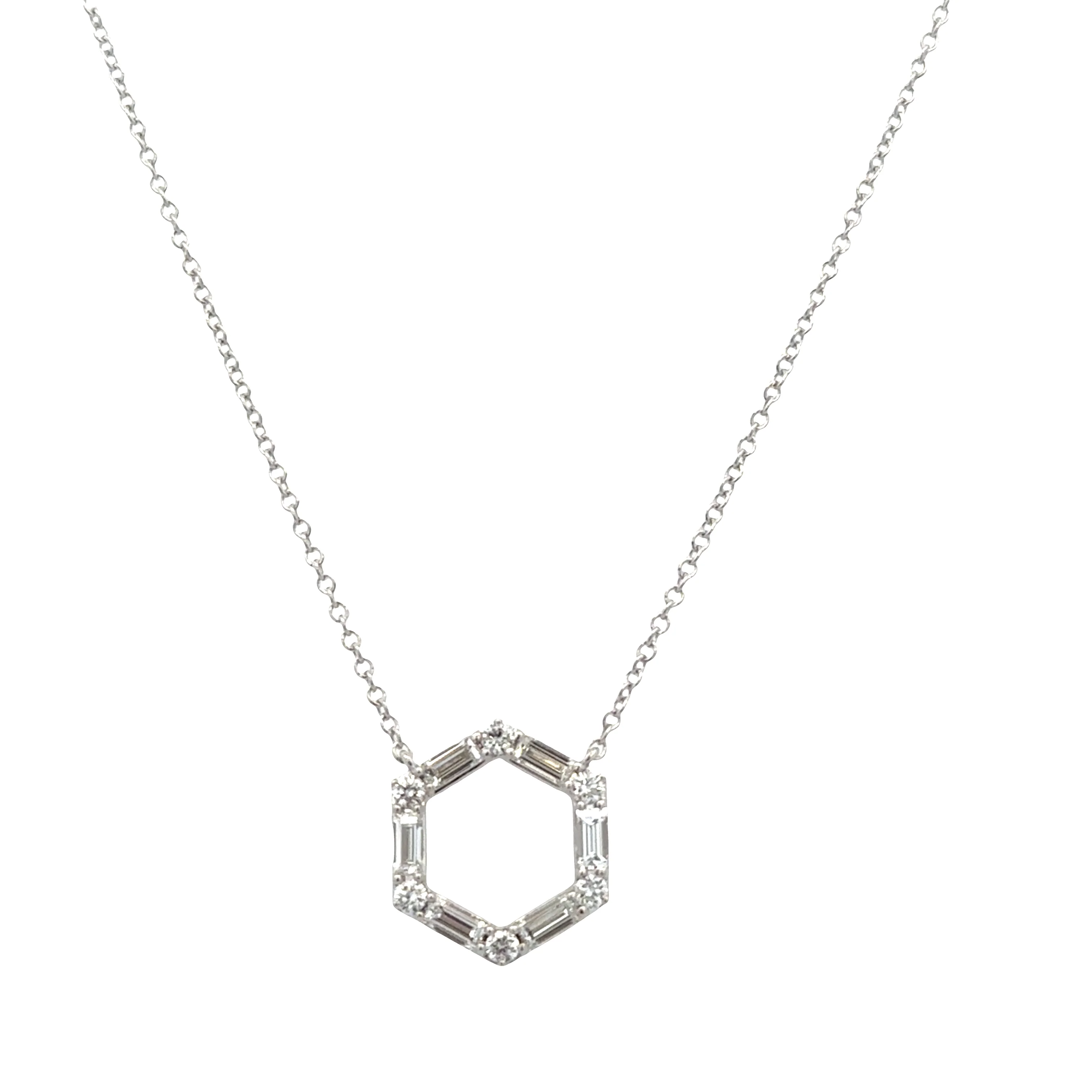 14K White Gold Hexagonal Diamond Station Necklace – 0.62 CTW, Adjustable 16"–18"