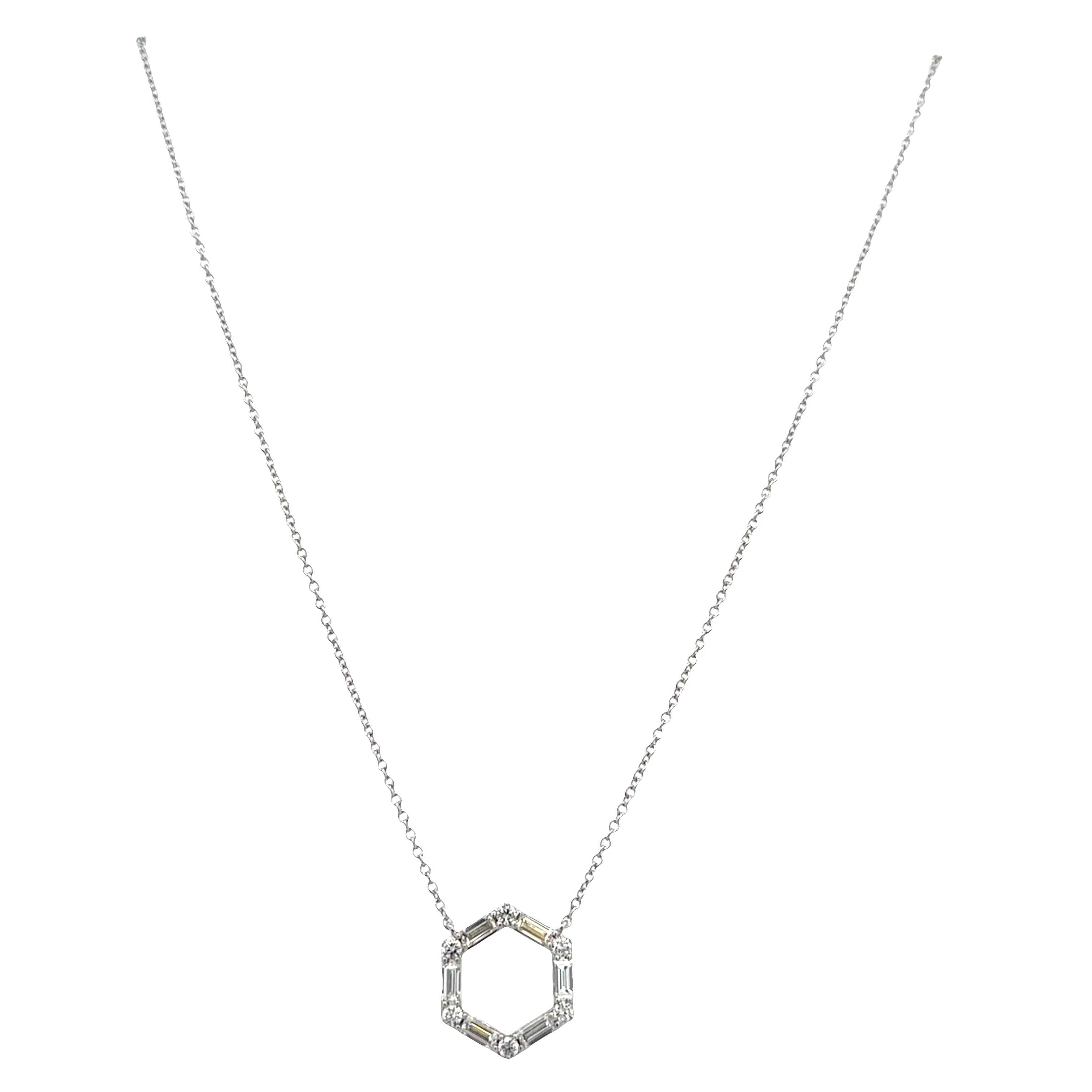 14K White Gold Hexagonal Diamond Station Necklace – 0.62 CTW, Adjustable 16"–18" - Image 2