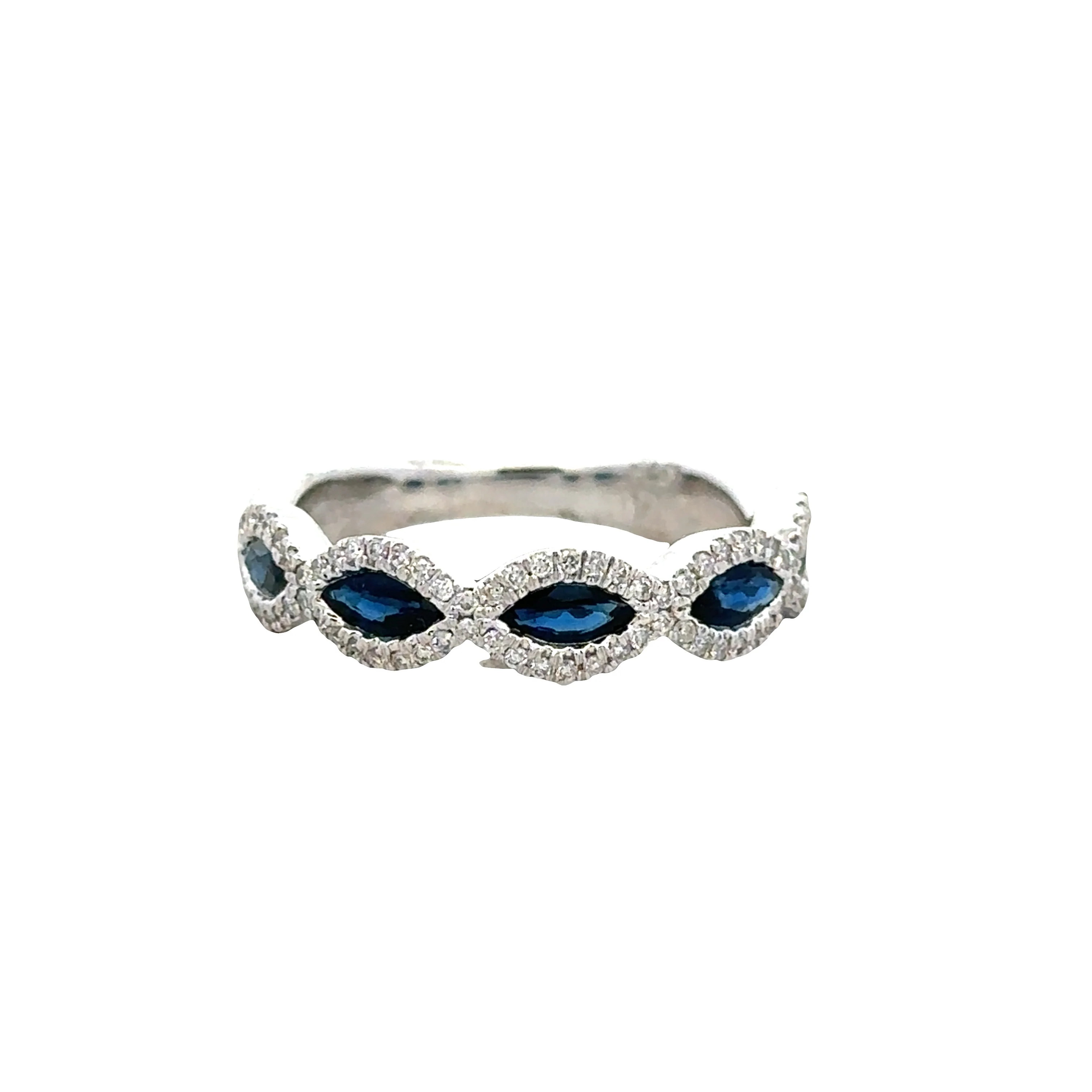 14k White Gold Infinity Style Band with Marquise Sapphires and Diamond Accents – 0.85 ct. Sapphires, 0.22 ct. Diamonds