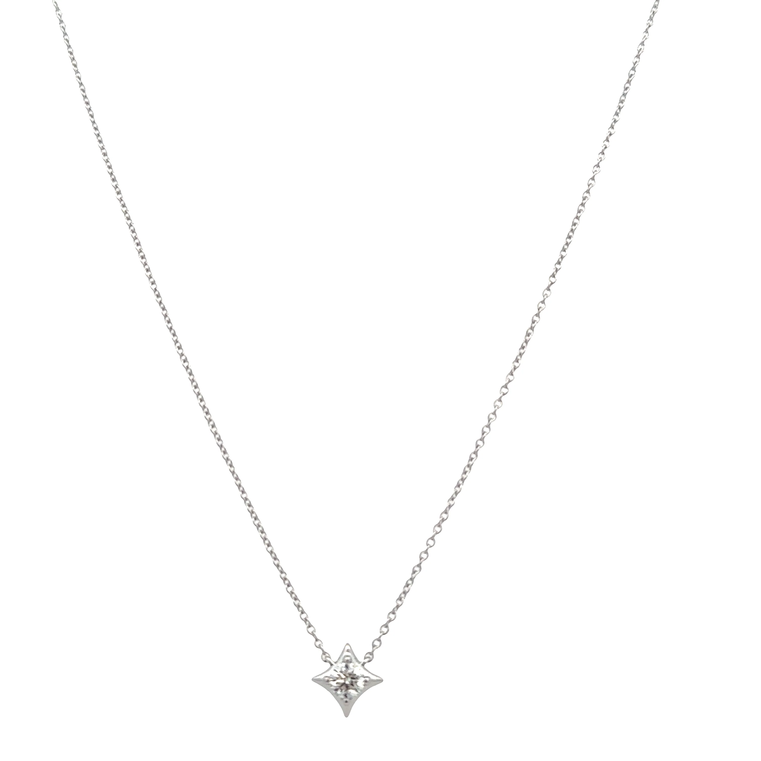 14K White Gold Kite-Shaped Diamond Station Necklace – 0.26 CTW, Adjustable 16"–18"