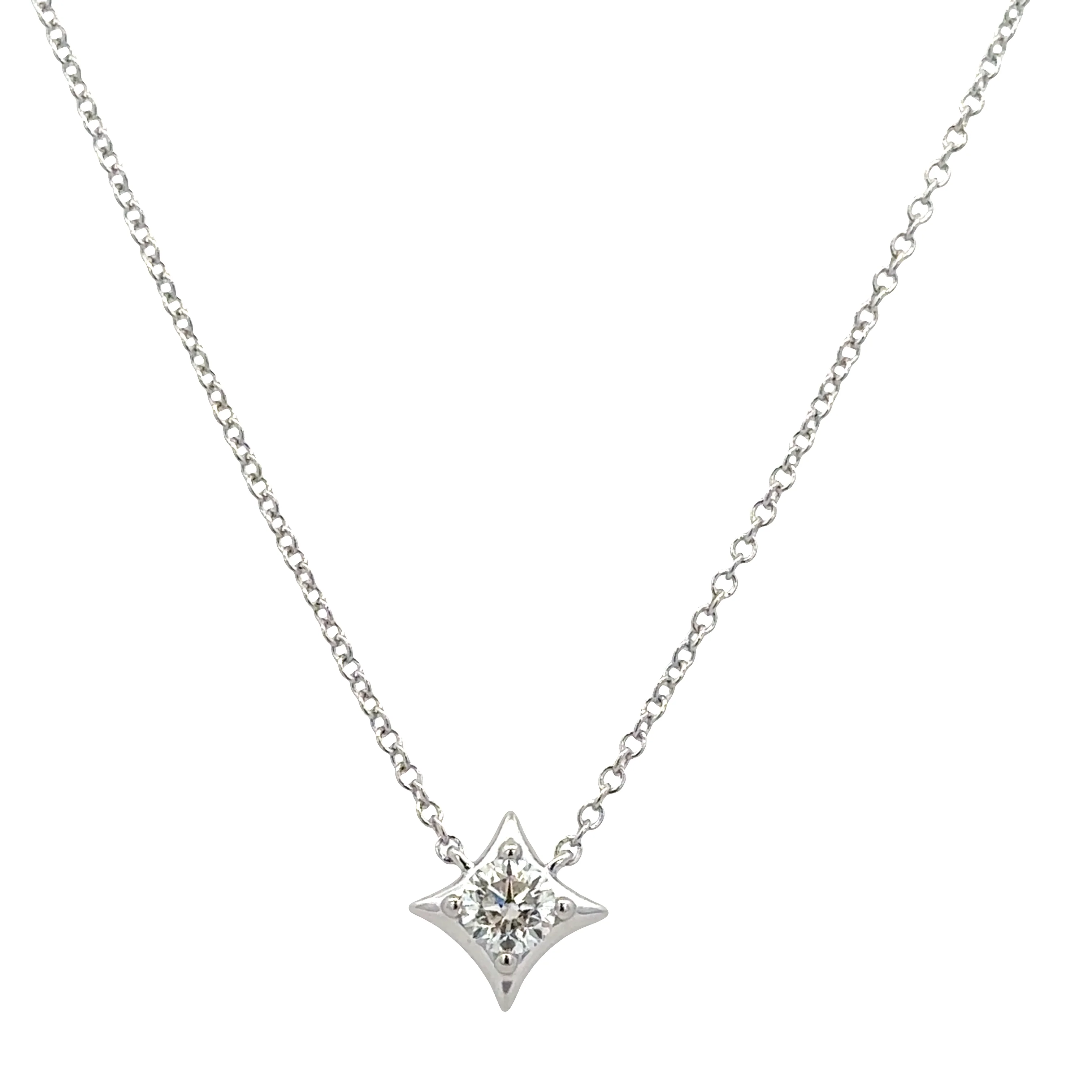 14K White Gold Kite-Shaped Diamond Station Necklace – 0.26 CTW, Adjustable 16"–18" - Image 2