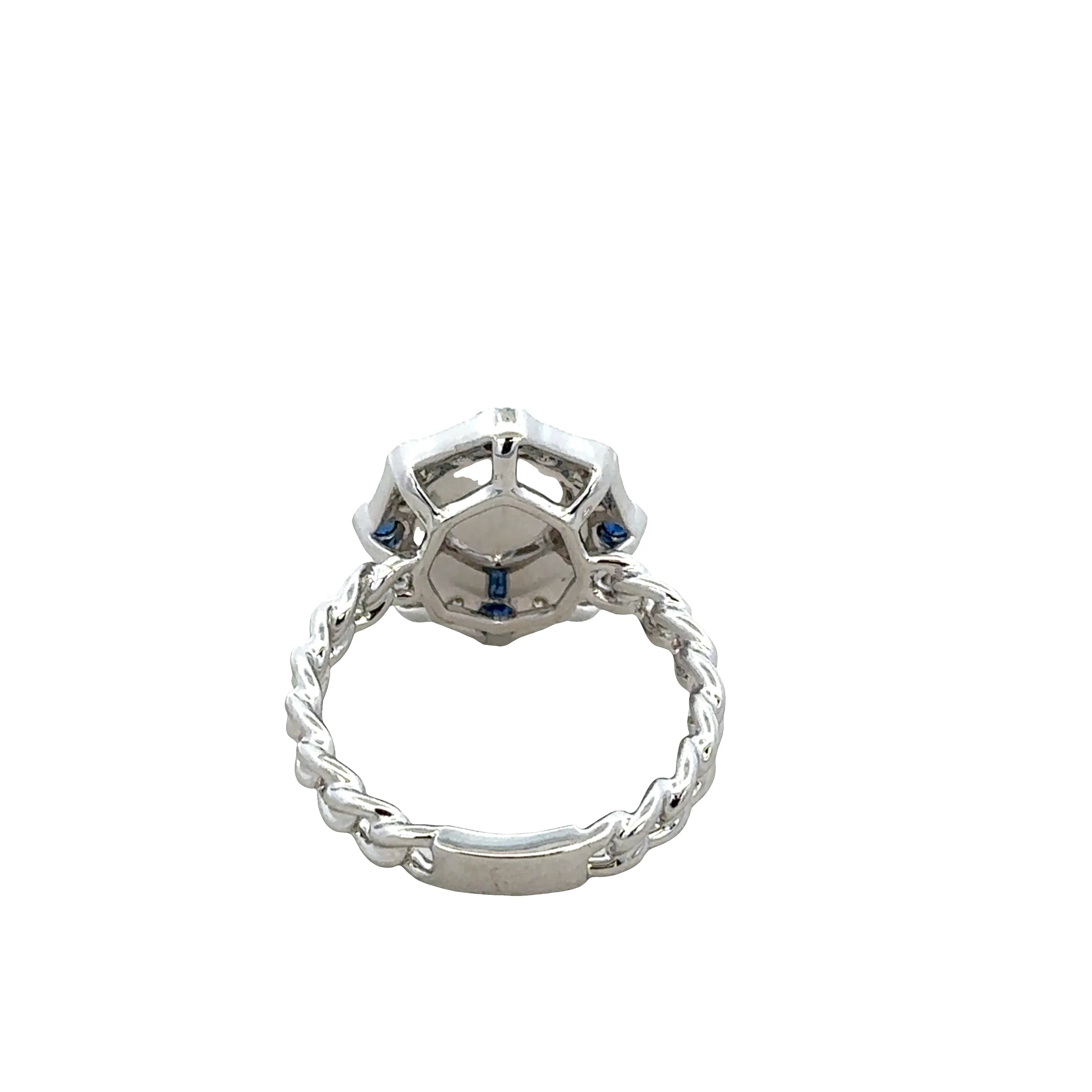 14k White Gold Opal, Sapphire & Diamond Halo Ring – Size 7.25 - Image 3