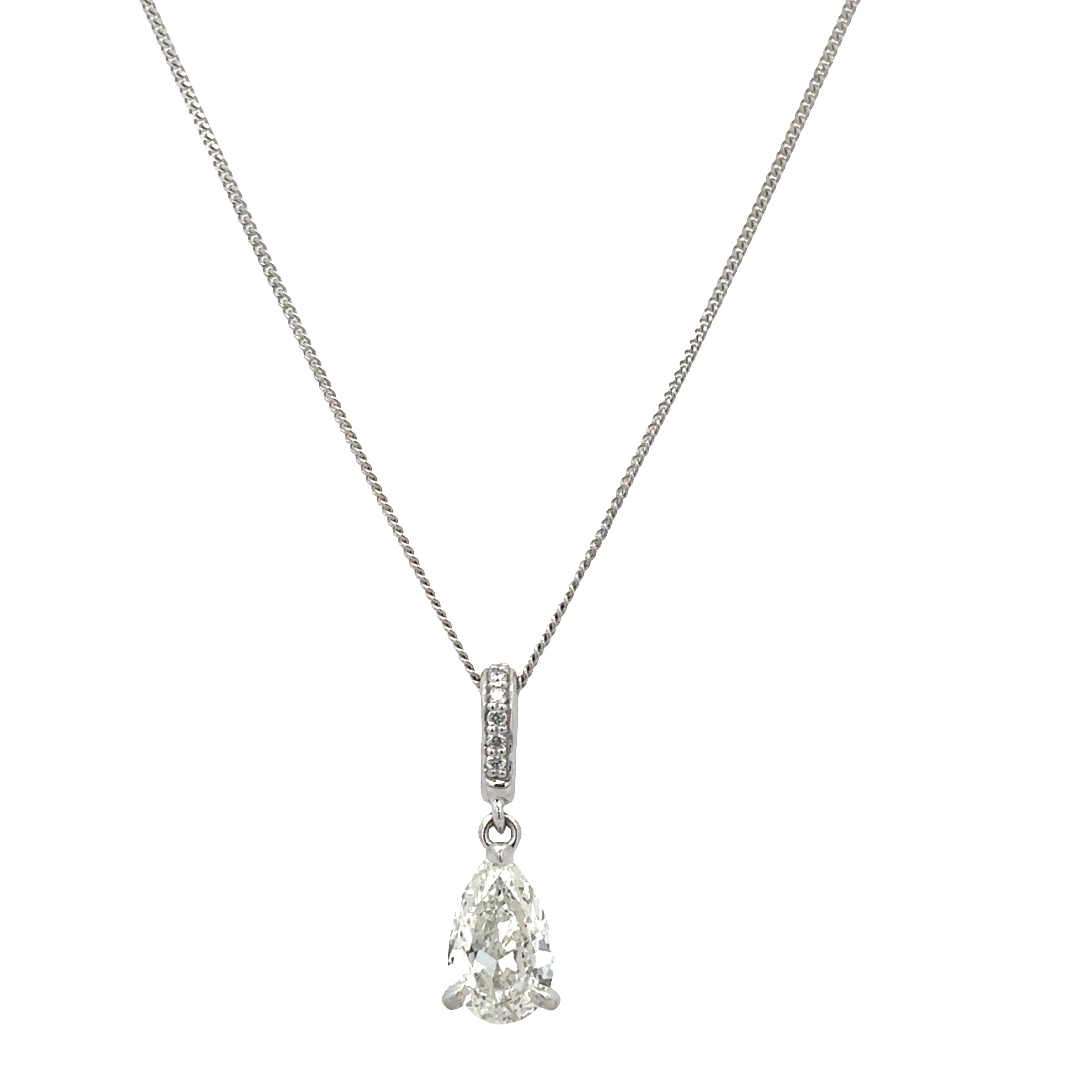 14k White Gold Pear Shape Diamond Pendant – 1.20 Carats