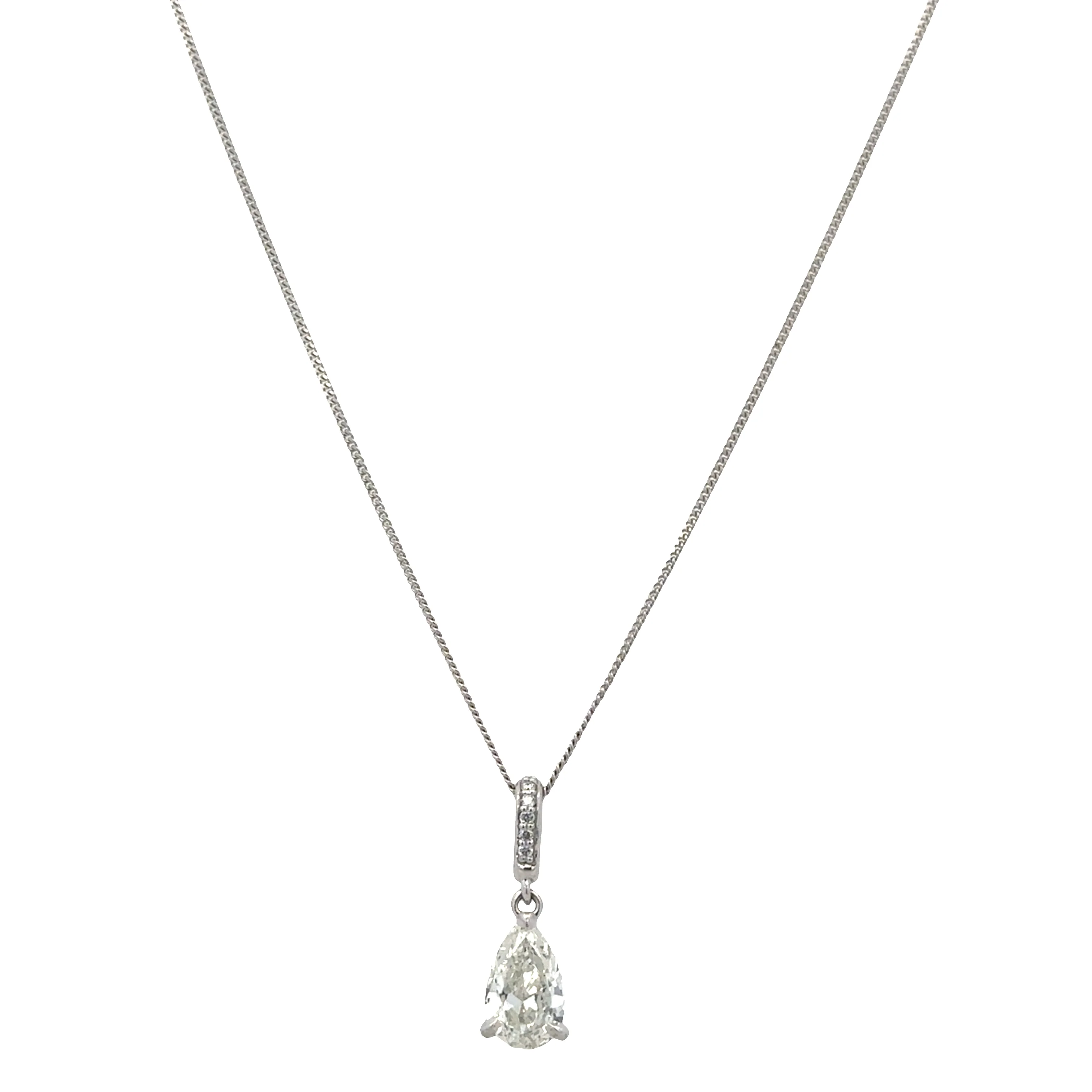 14k White Gold Pear Shape Diamond Pendant – 1.20 Carats - Image 2