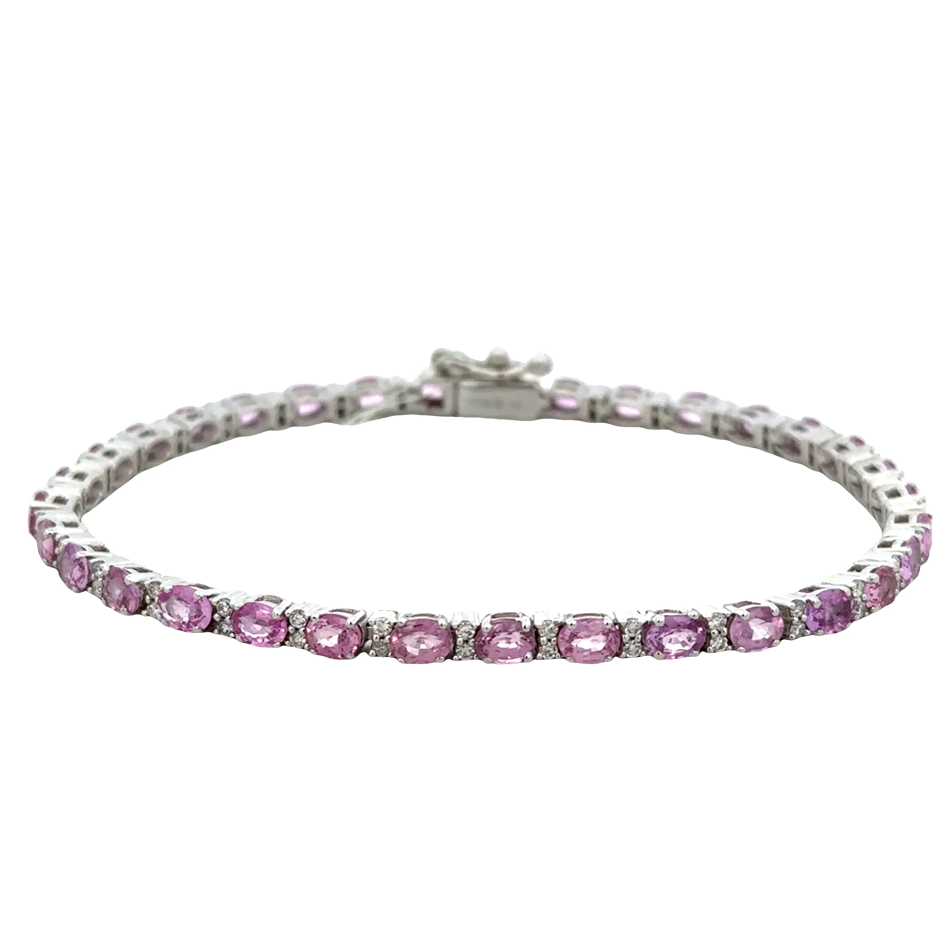14k White Gold Pink Sapphire & Diamond Bracelet – 7" - Image 2