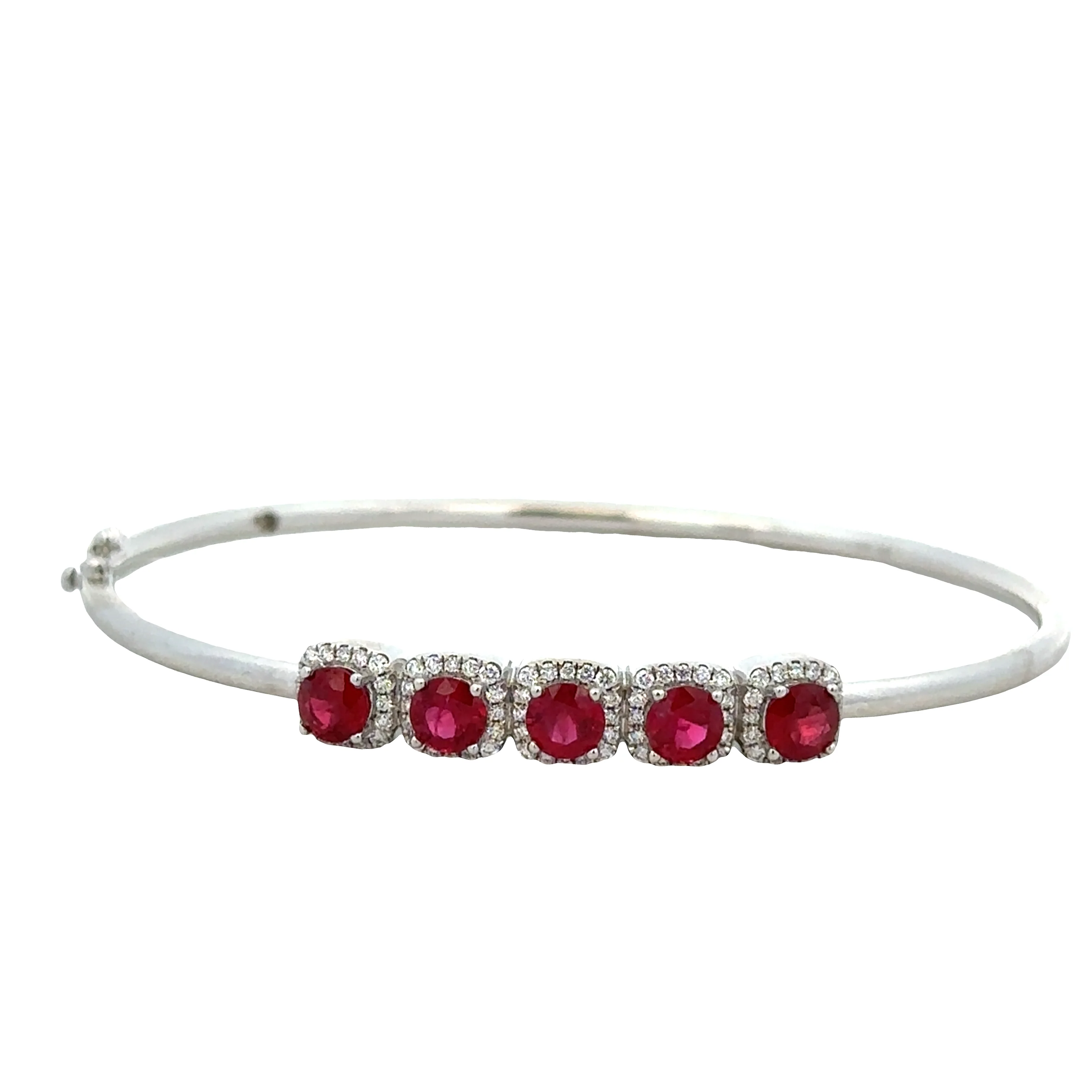 14k White Gold Ruby and Diamond Halo Bangle Bracelet – 1.77 CTW Rubies, 0.29 CTW Diamonds