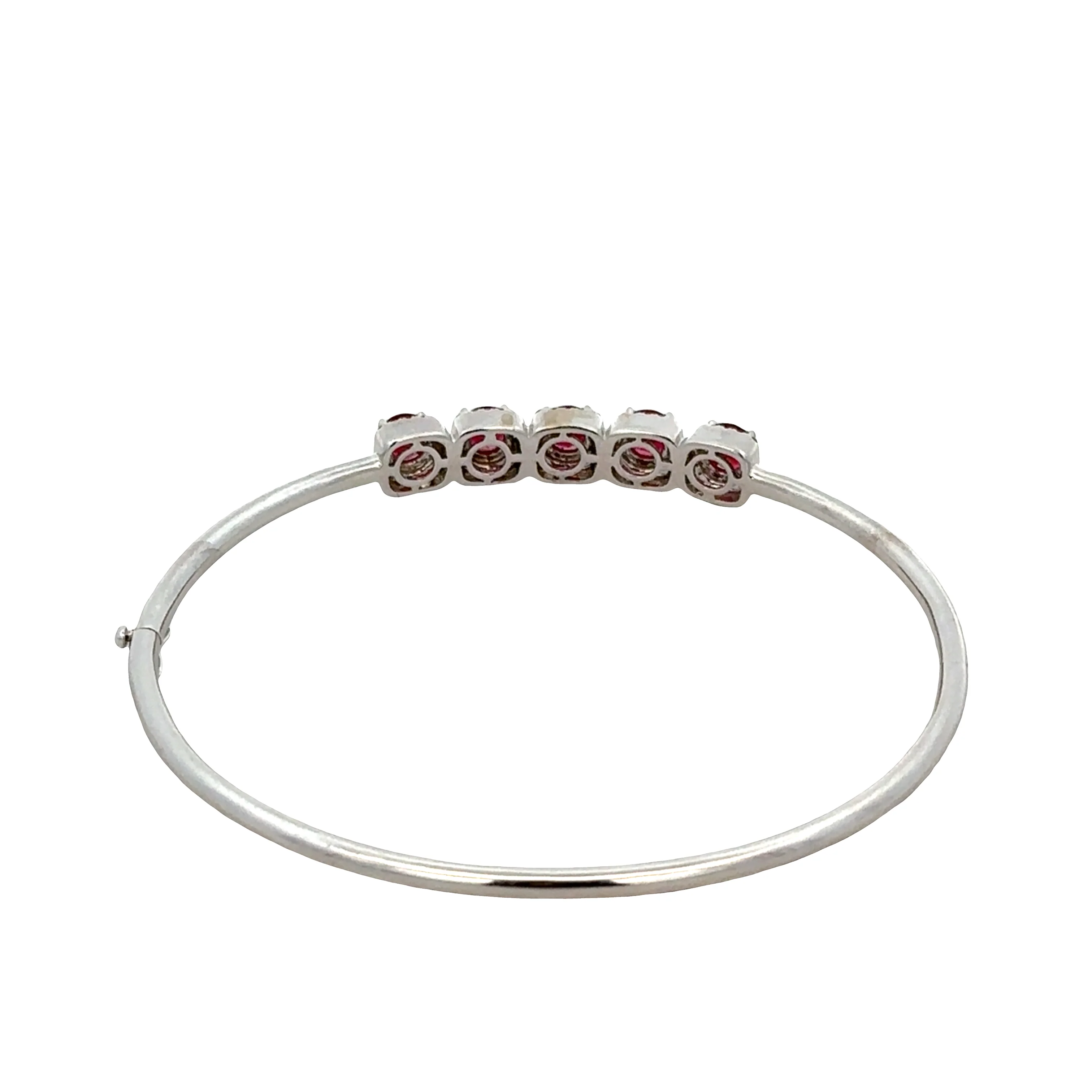 14k White Gold Ruby and Diamond Halo Bangle Bracelet – 1.77 CTW Rubies, 0.29 CTW Diamonds - Image 2
