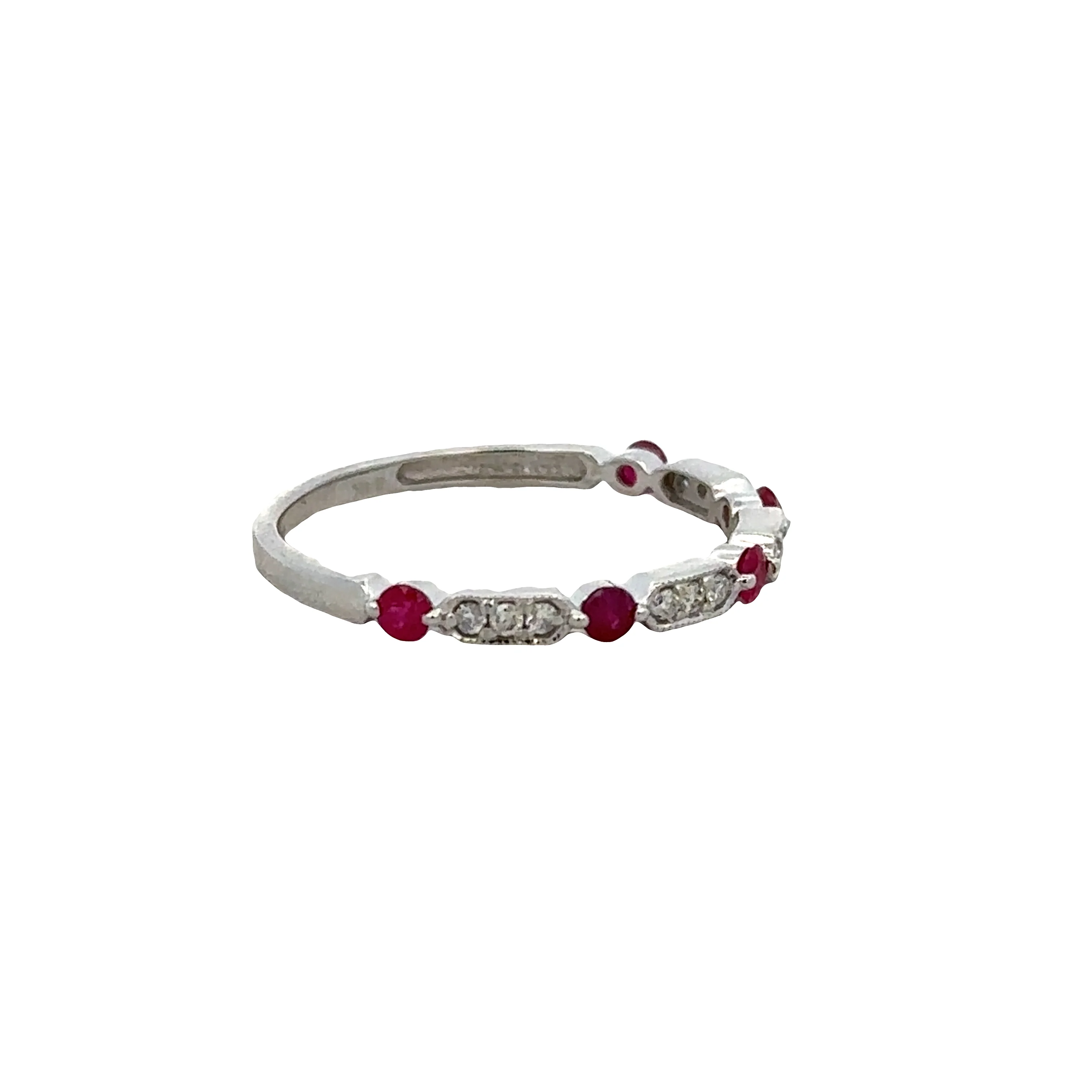 14k White Gold Ruby & Diamond Alternating Band – Size 7 - Image 2