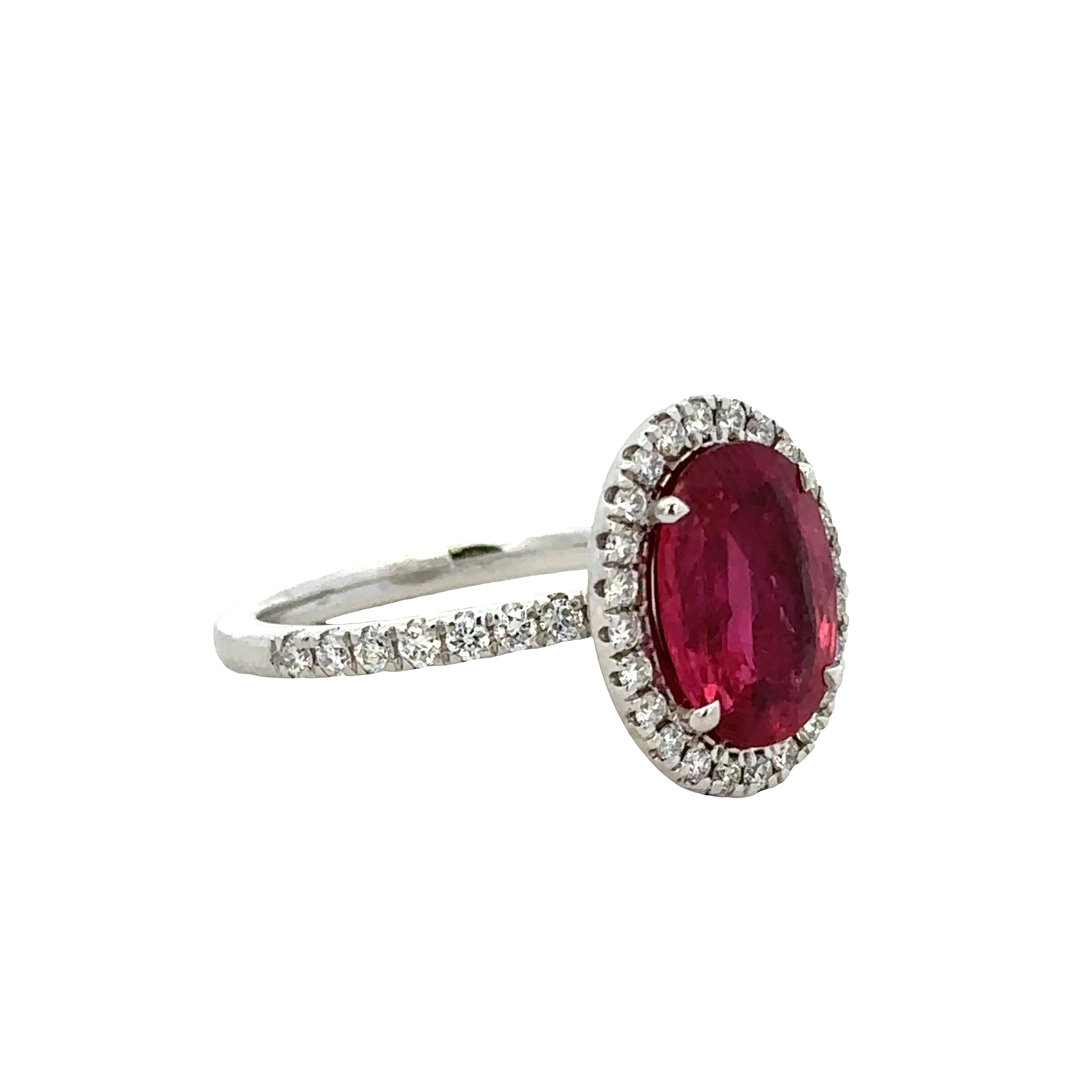 14k White Gold Ruby & Diamond Halo Ring – Size 6.5 - Image 2