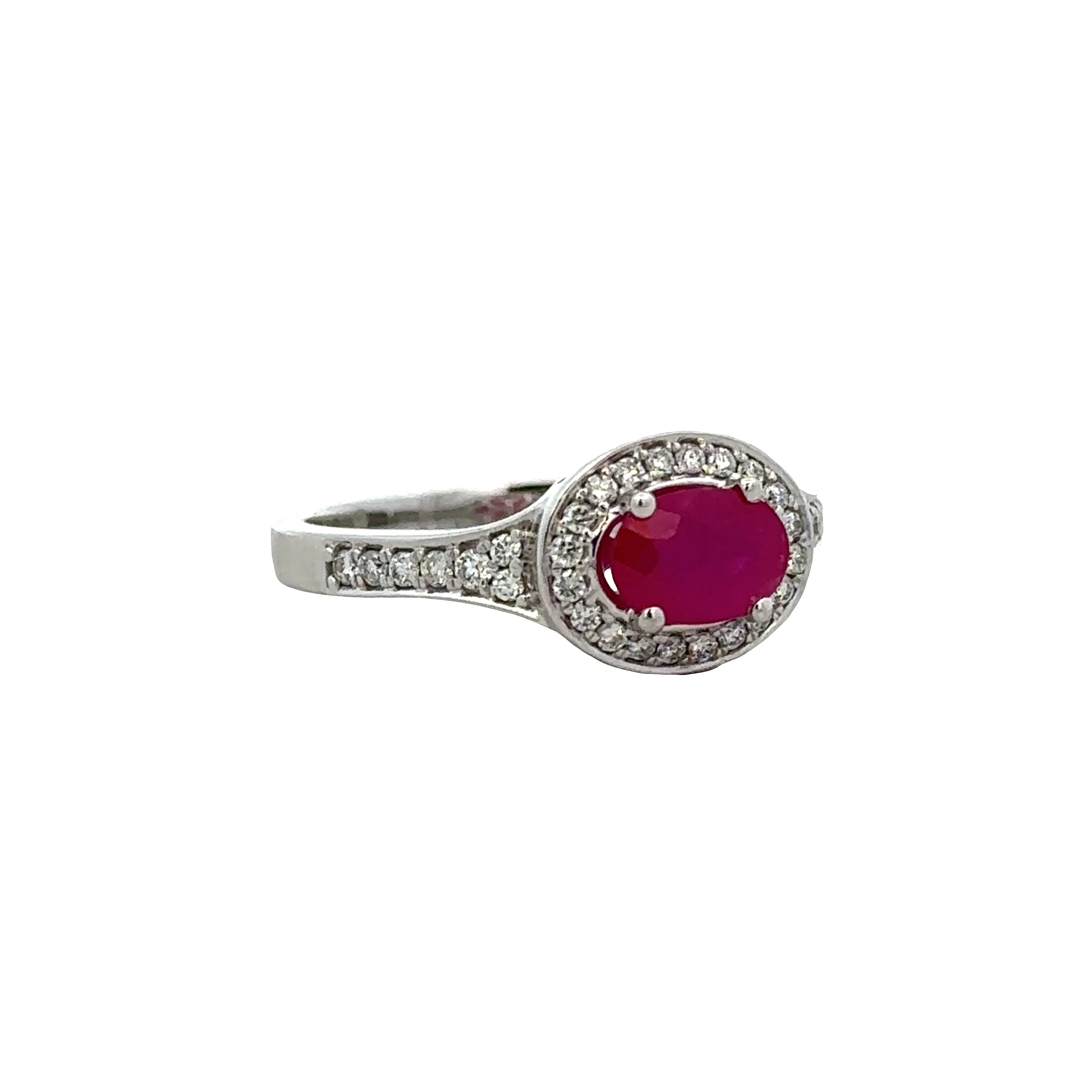14k White Gold Ruby & Diamond Halo Ring – Size 7 - Image 2