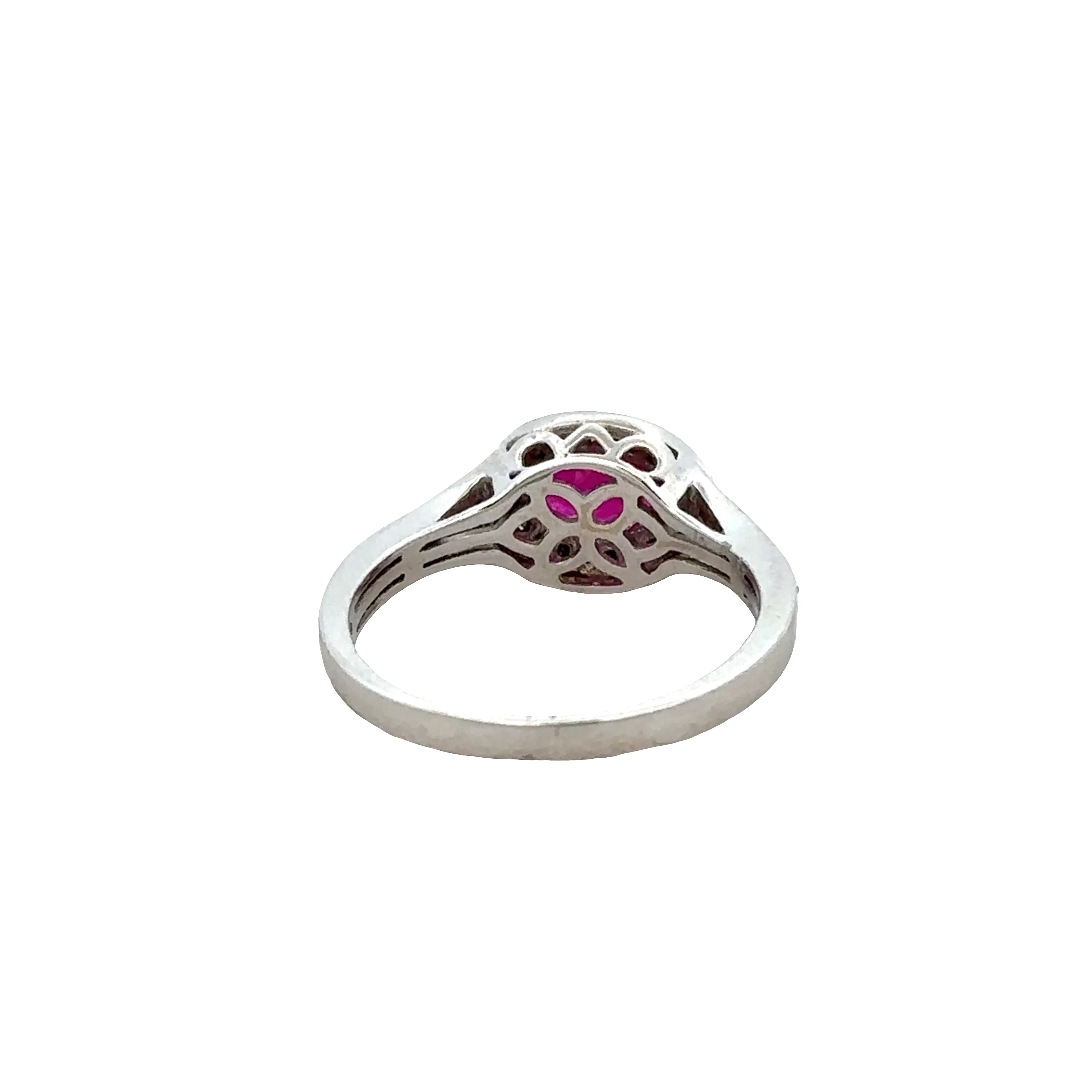 14k White Gold Ruby & Diamond Halo Ring – Size 7 - Image 3