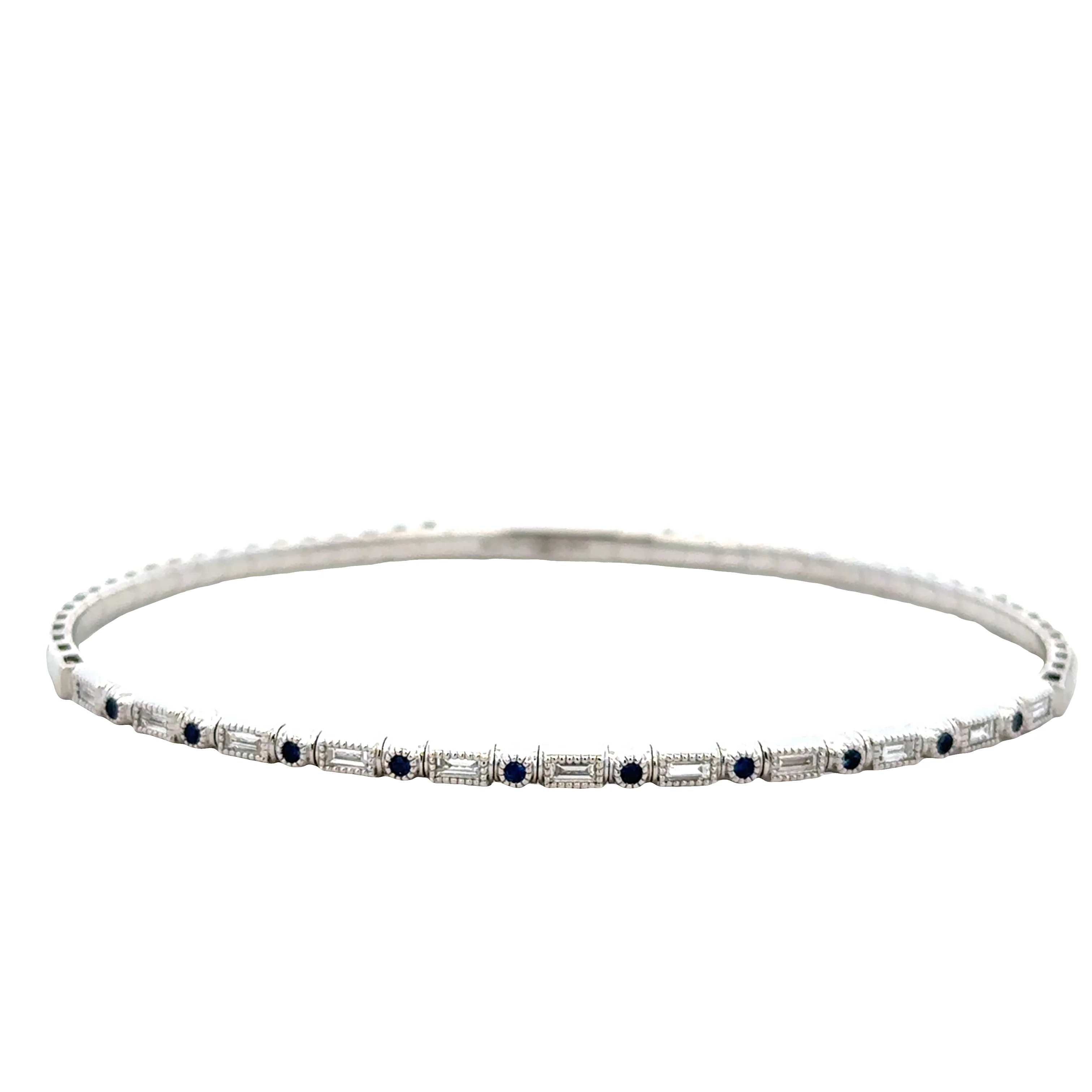 14k White Gold Sapphire and Diamond Bangle Bracelet