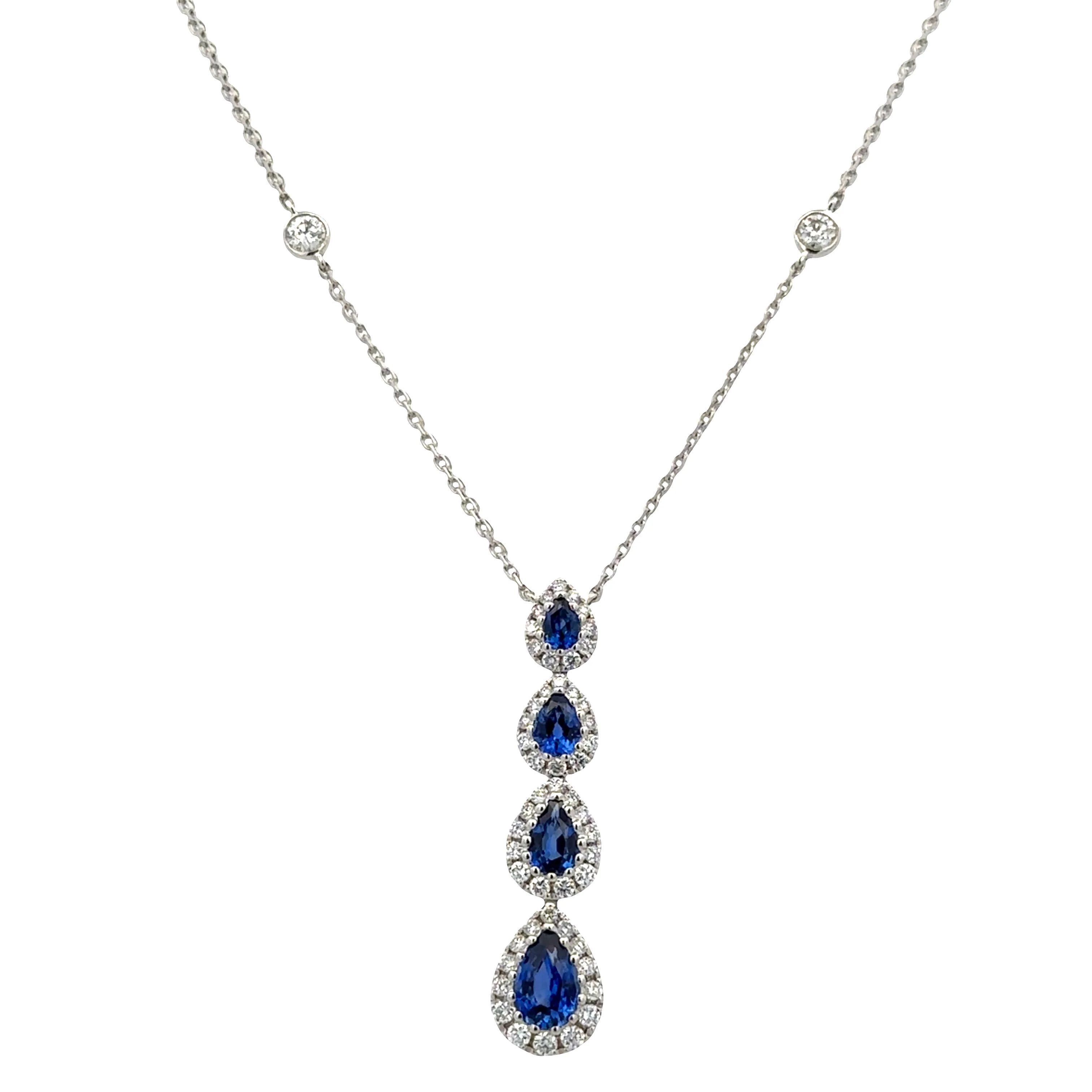 14k White Gold Sapphire and Diamond Drop Necklace