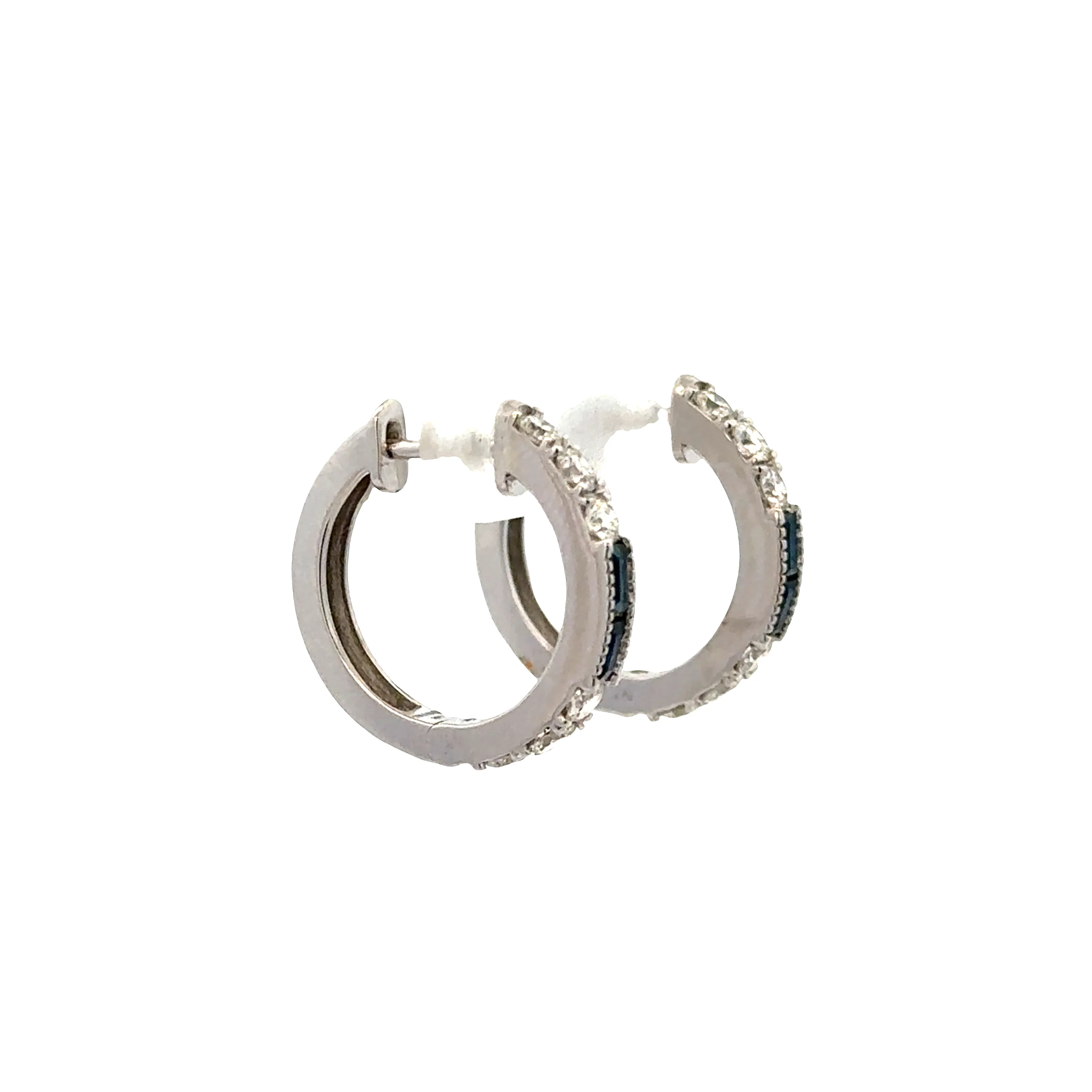 14k White Gold Sapphire and Diamond Hoop Earrings - Image 3
