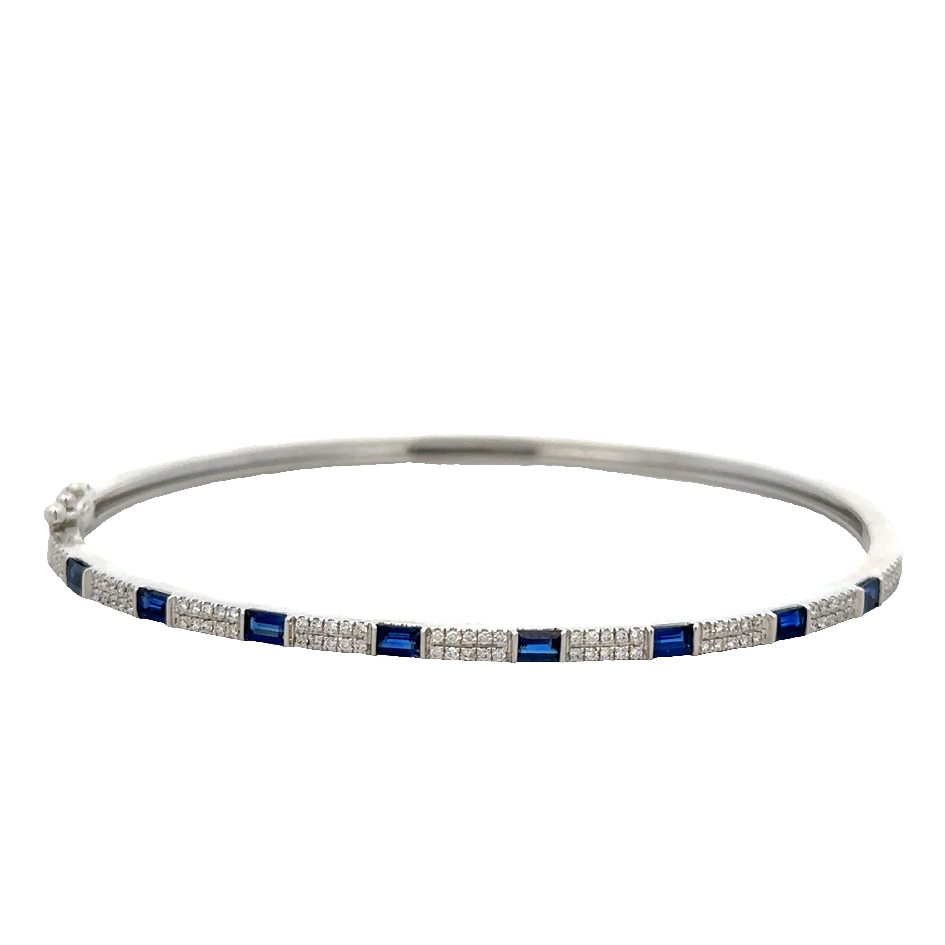 14k White Gold Sapphire & Diamond Alternating Bangle – 2.2mm Wide